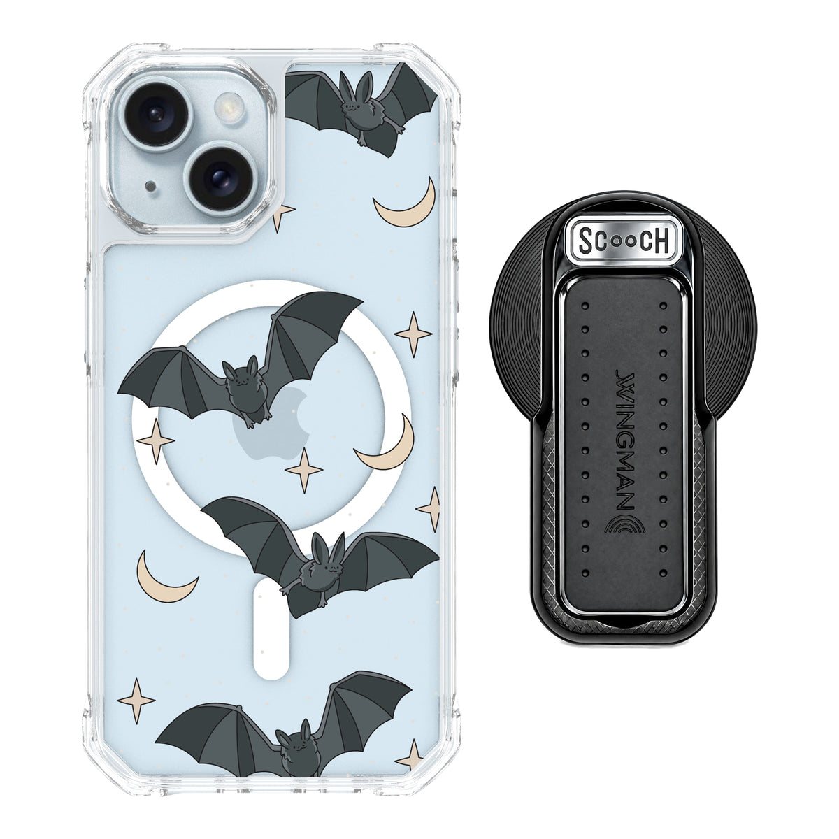 Scooch MagCase Batty Skies magsafe wingback bundle - black featuring the original Batty Skies print