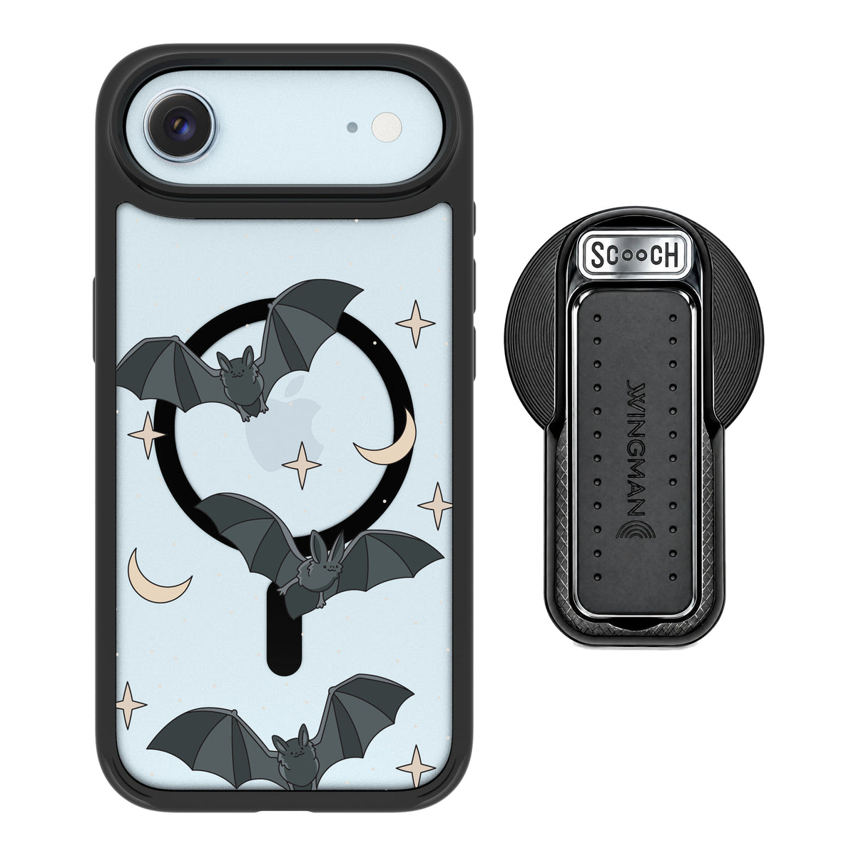Scooch MagCase Batty Skies magsafe wingback bundle - black featuring the original Batty Skies print