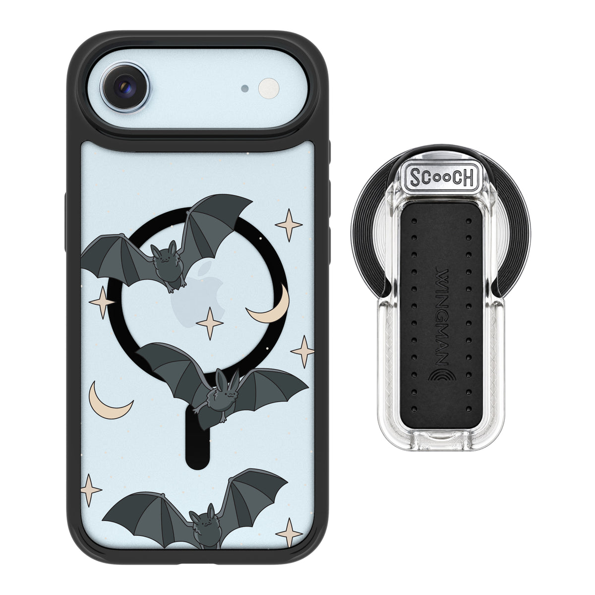 Scooch MagCase Batty Skies magsafe wingback bundle - clear featuring the original Batty Skies print