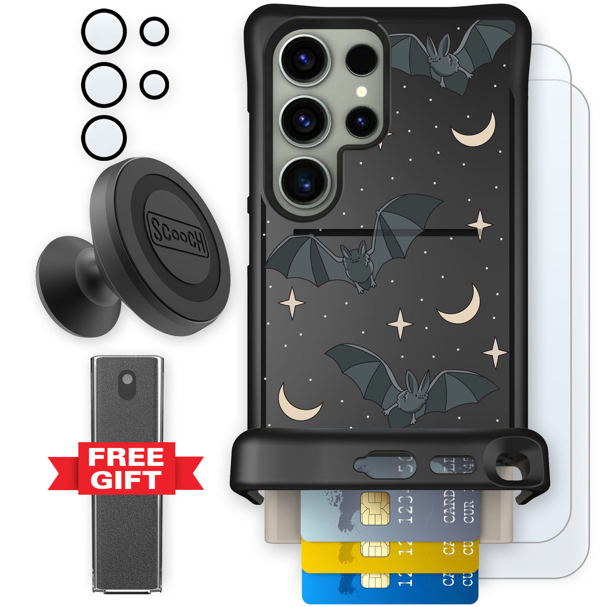 Scooch Wingmate Batty Skies defender bundle featuring the original Batty Skies print
