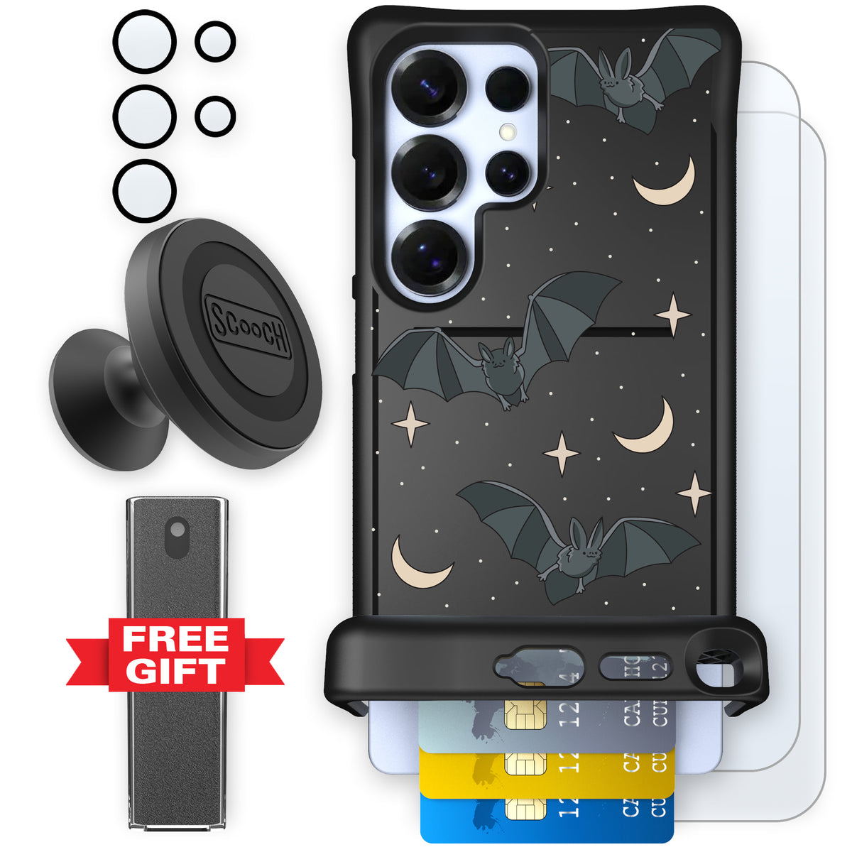 Scooch Wingmate Batty Skies defender bundle featuring the original Batty Skies print