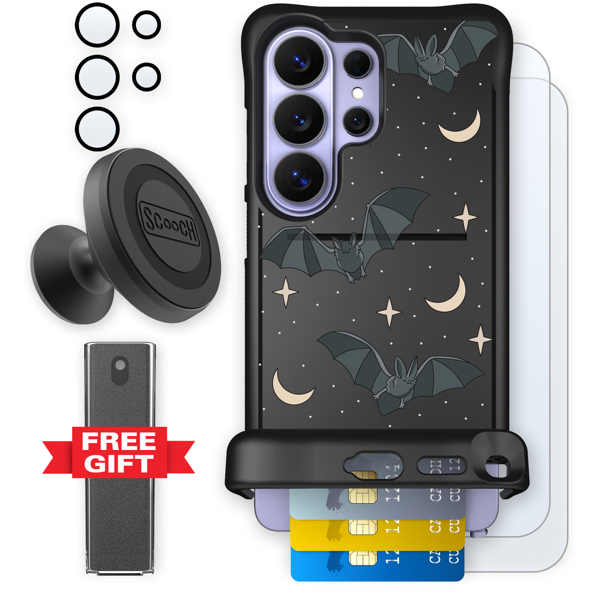 Scooch Wingmate Batty Skies defender bundle featuring the original Batty Skies print