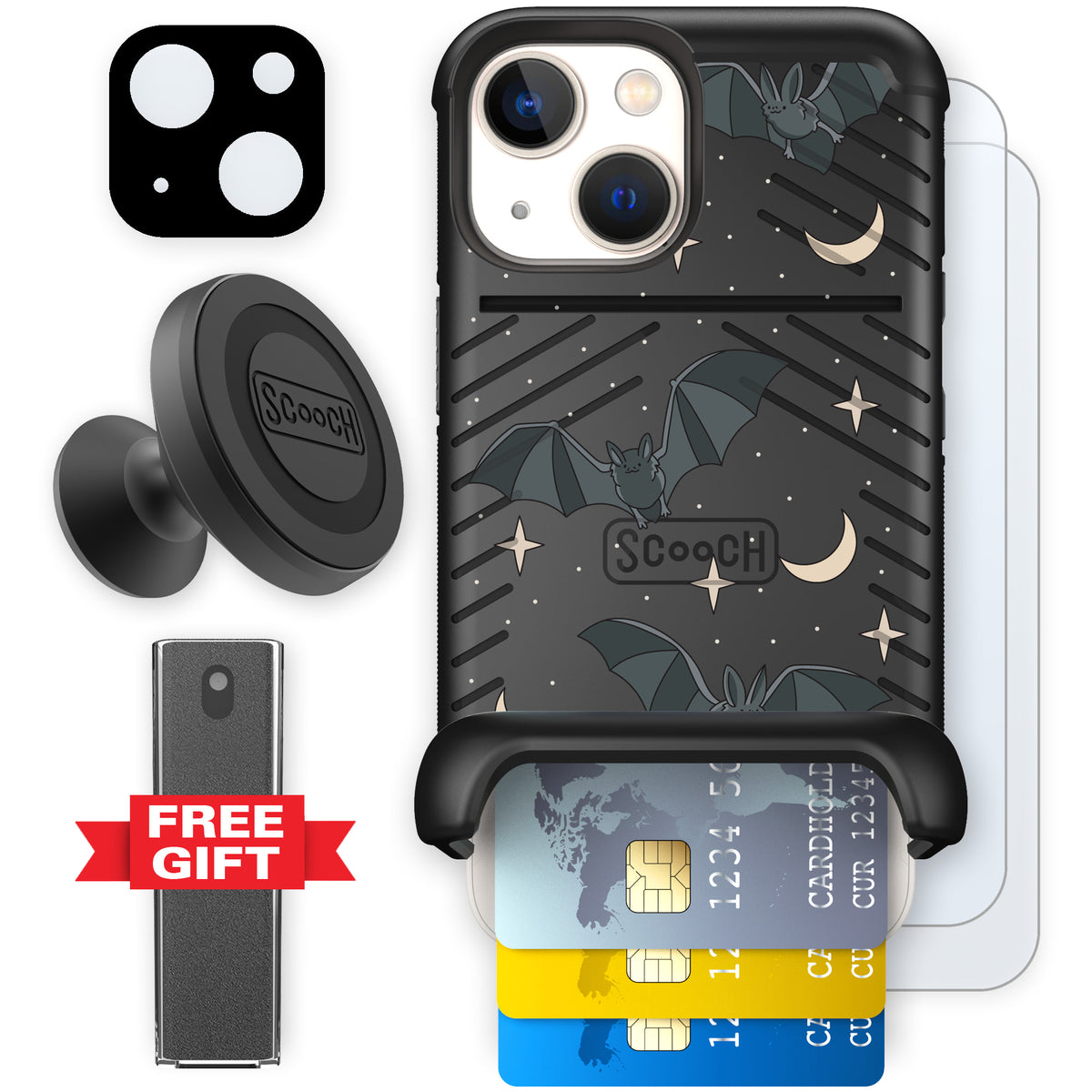 Scooch Wingmate Batty Skies defender bundle featuring the original Batty Skies print