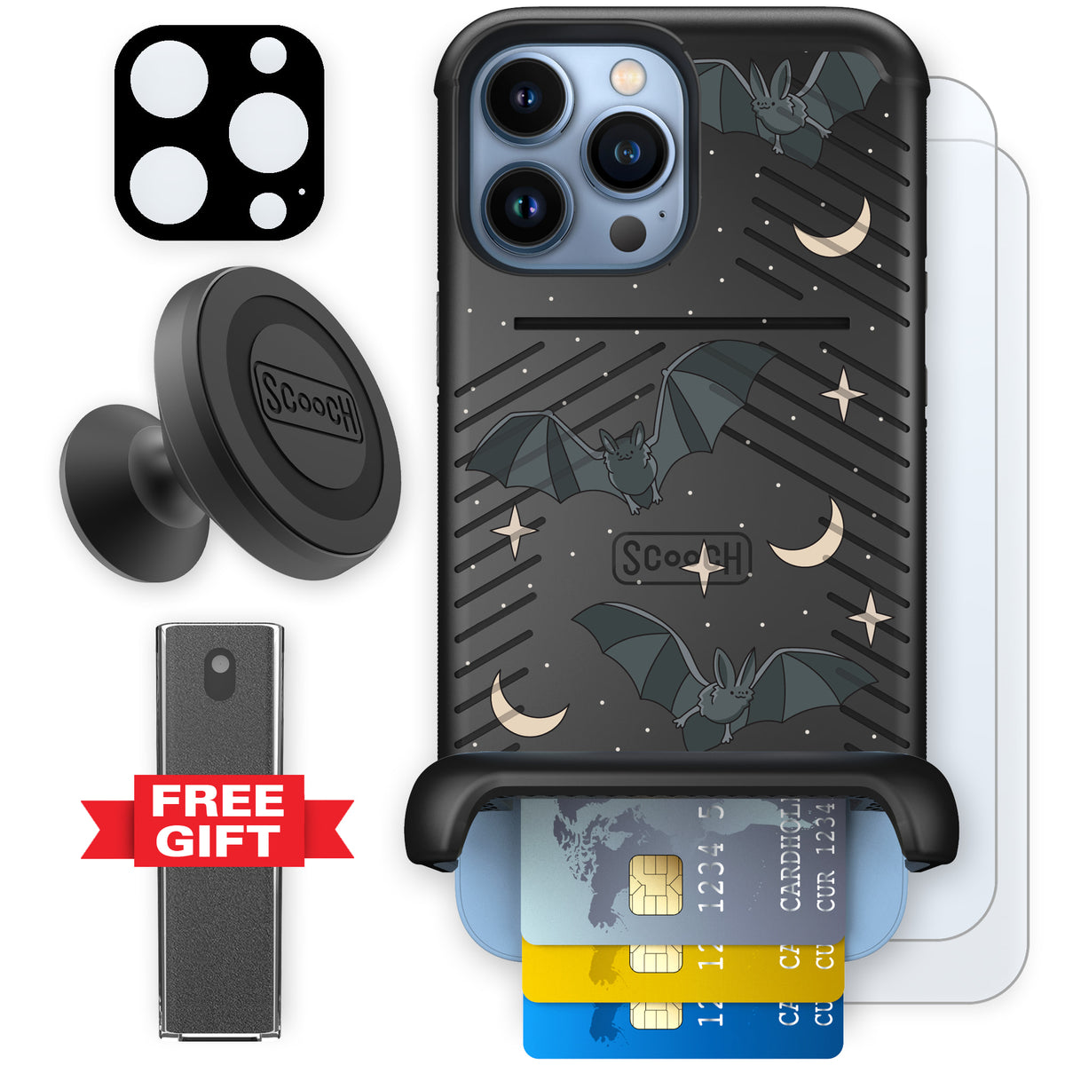 Scooch Wingmate Batty Skies defender bundle featuring the original Batty Skies print