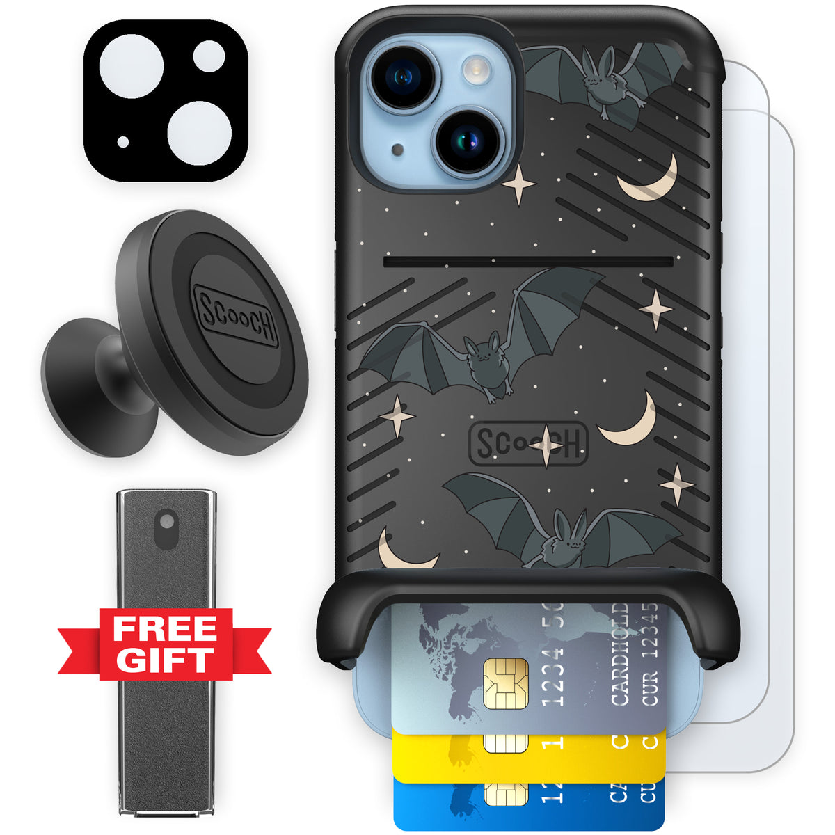 Scooch Wingmate Batty Skies defender bundle featuring the original Batty Skies print