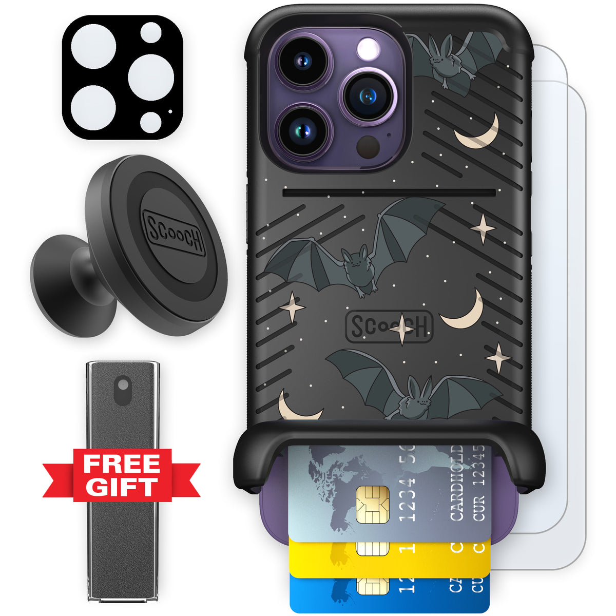 Scooch Wingmate Batty Skies defender bundle featuring the original Batty Skies print
