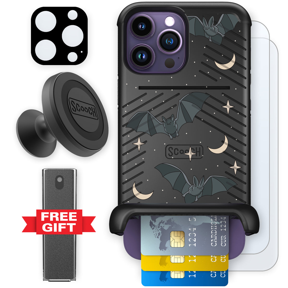 Scooch Wingmate Batty Skies defender bundle featuring the original Batty Skies print