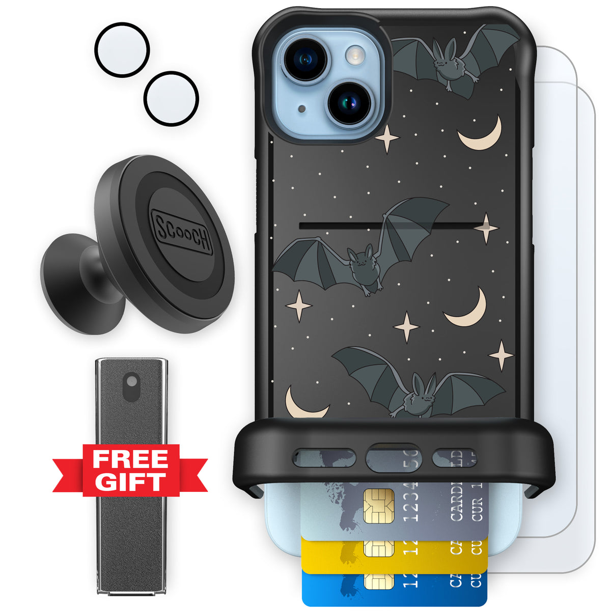 Scooch Wingmate Batty Skies defender bundle featuring the original Batty Skies print