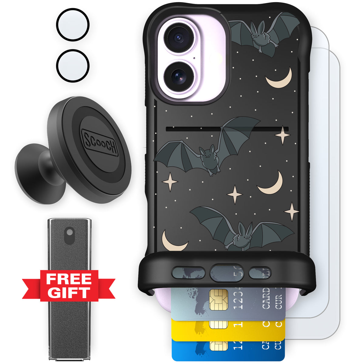 Scooch Wingmate Batty Skies defender bundle featuring the original Batty Skies print