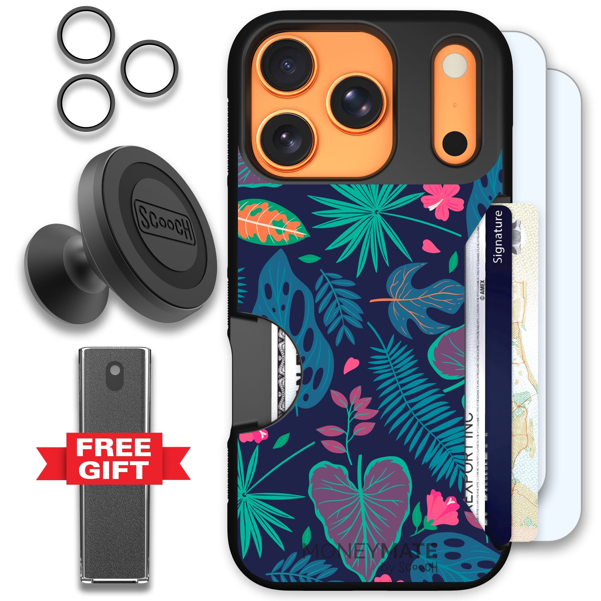 Scooch-Moneymate Defender Bundle for iPhone 17 Pro-Tropical Leaves