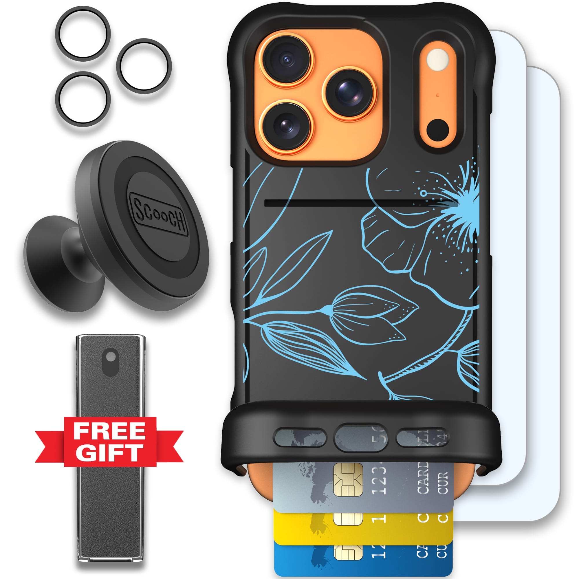 Scooch-Wingmate Defender Bundle for iPhone 17 Pro-Blue Hibiscus