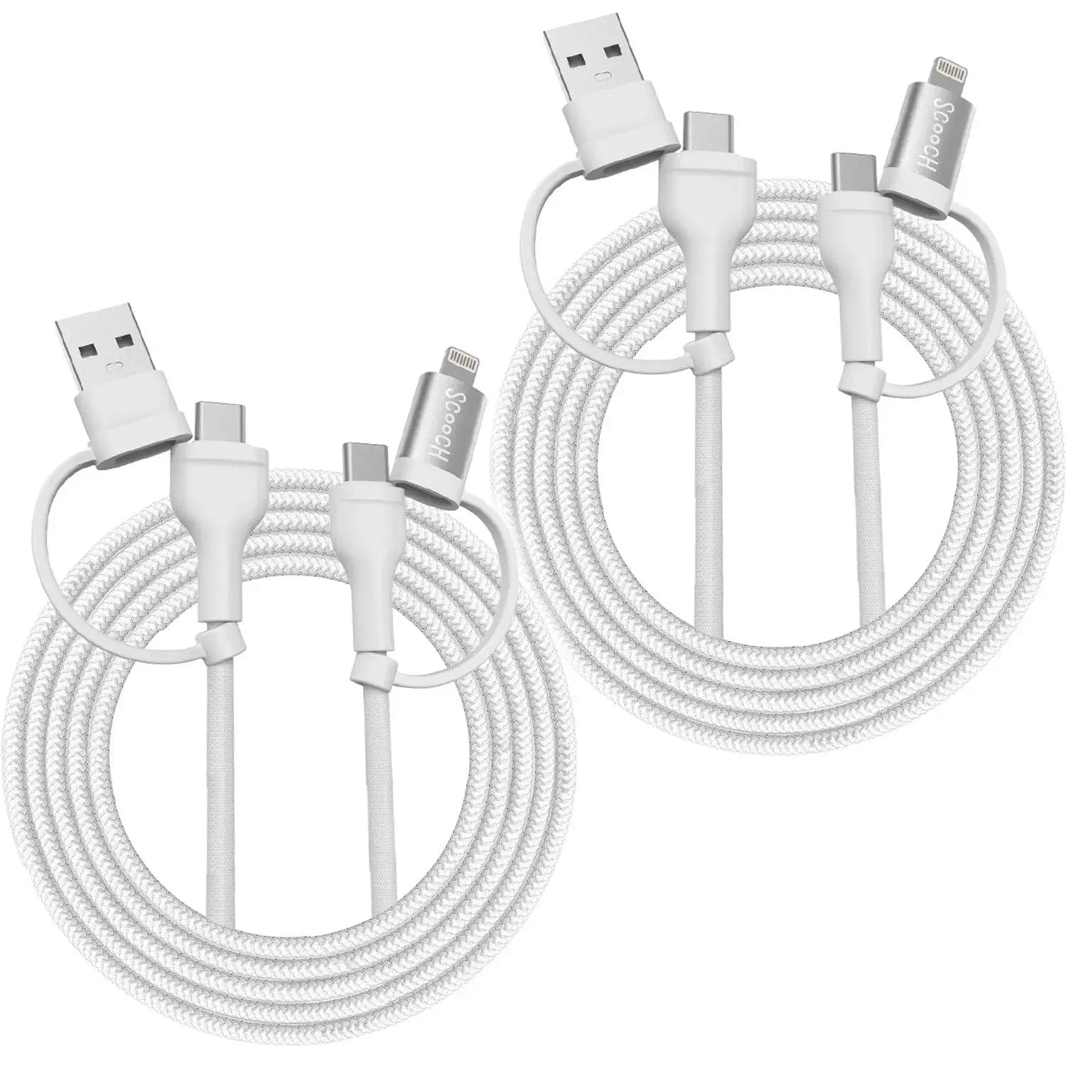 Scooch-JuiceCord 4-in-1 - 60W Charging Cable (4FT) with USB-A, USB-C, and Lightning-2-Pack