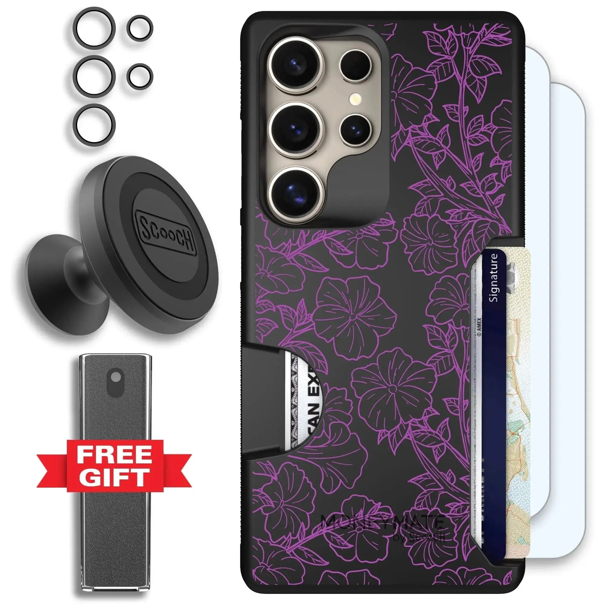 Scooch-Moneymate Defender Bundle for Samsung Galaxy S26 Ultra-Purple Petunias