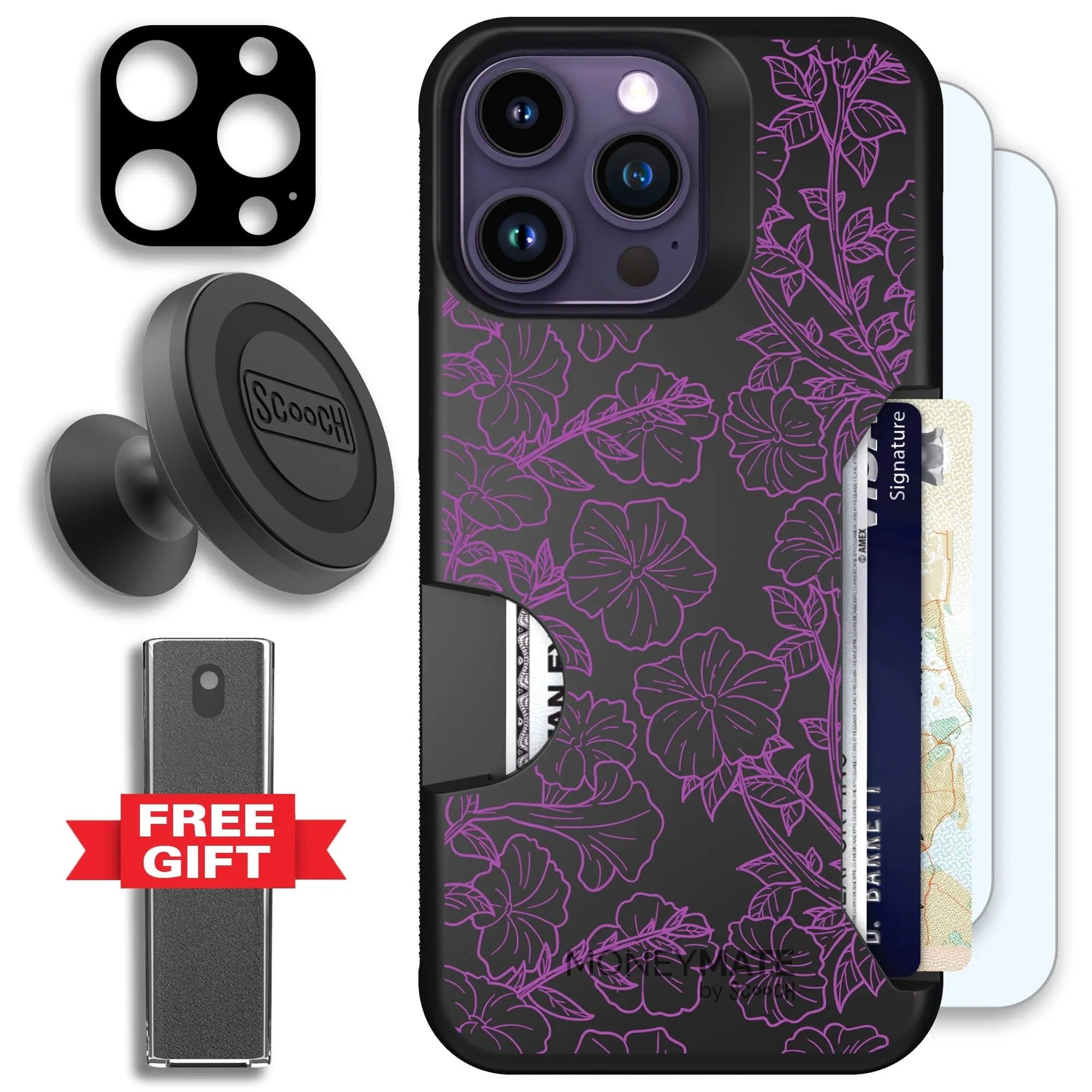Scooch-Moneymate Defender Bundle for iPhone 14 Pro Max-Purple Petunias