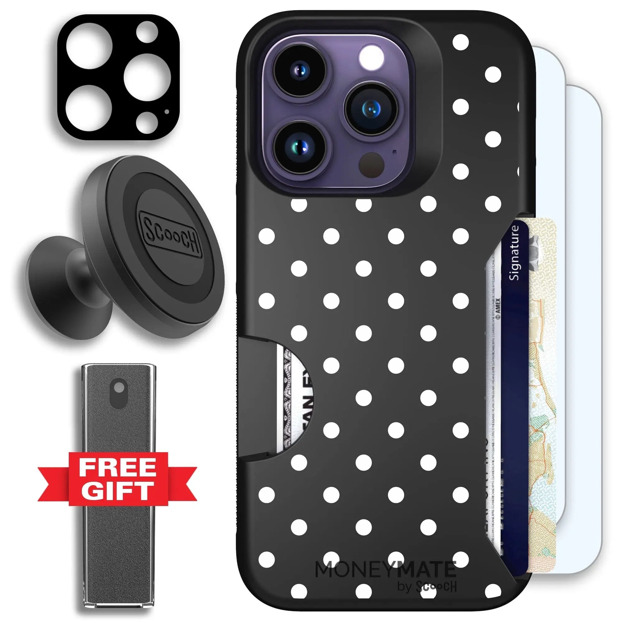 Scooch-Moneymate Defender Bundle for iPhone 14 Pro-Polka Dots