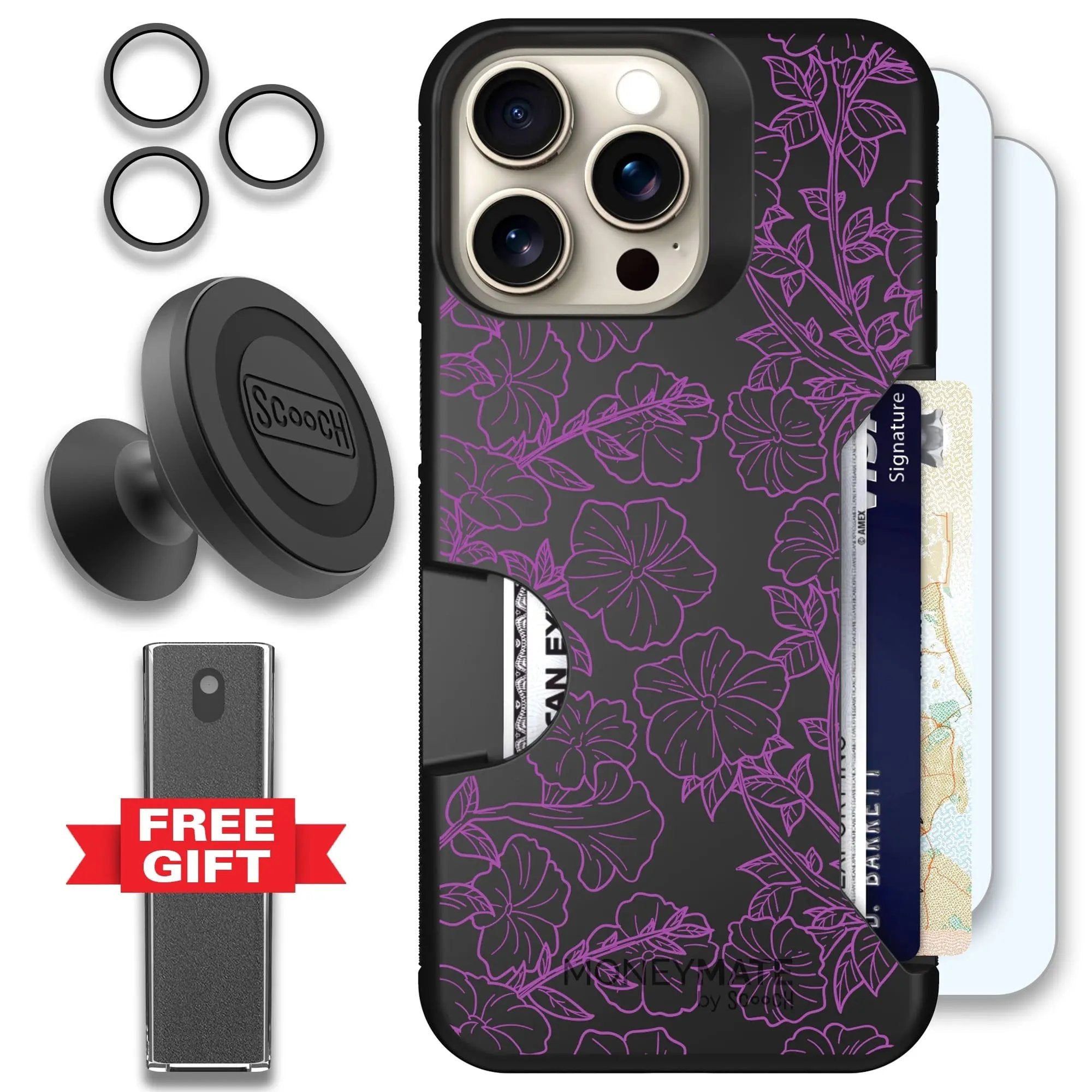 Scooch-Moneymate Defender Bundle for iPhone 15 Pro Max-Purple Petunias