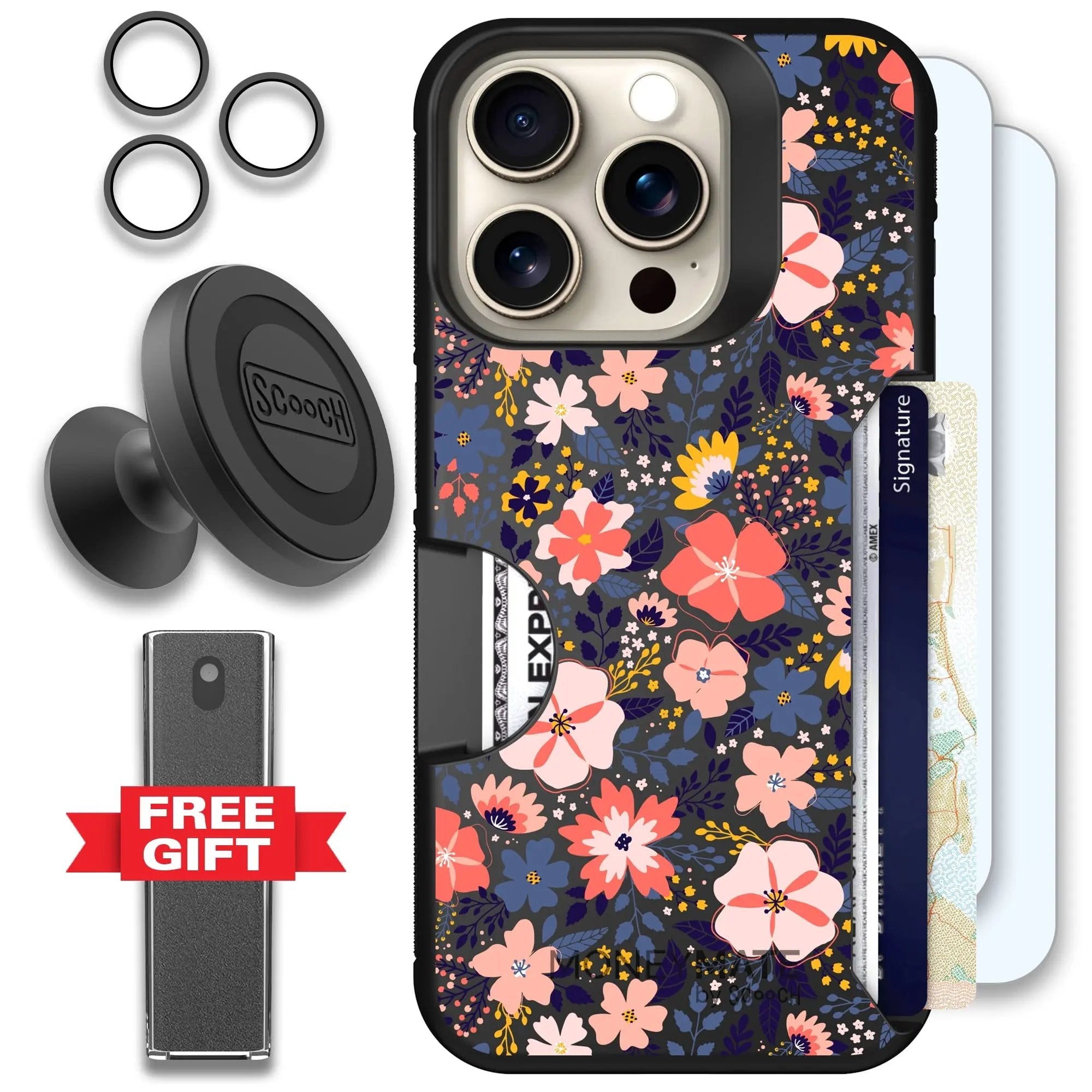 Scooch-Moneymate Defender Bundle for iPhone 15 Pro-Wildflowers