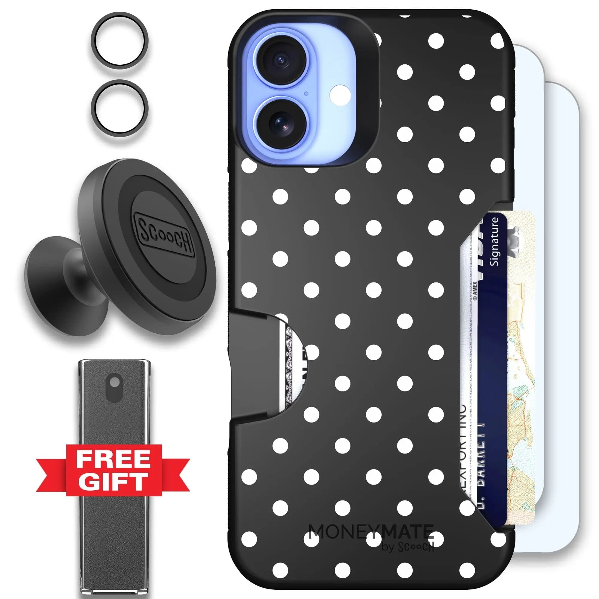 Scooch-Moneymate Defender Bundle for iPhone 16 Plus-Polka Dots
