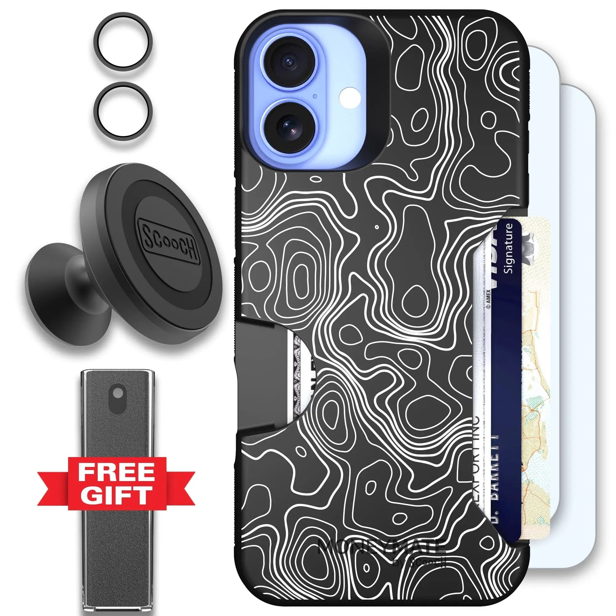 Scooch-Moneymate Defender Bundle for iPhone 16 Plus-Topography