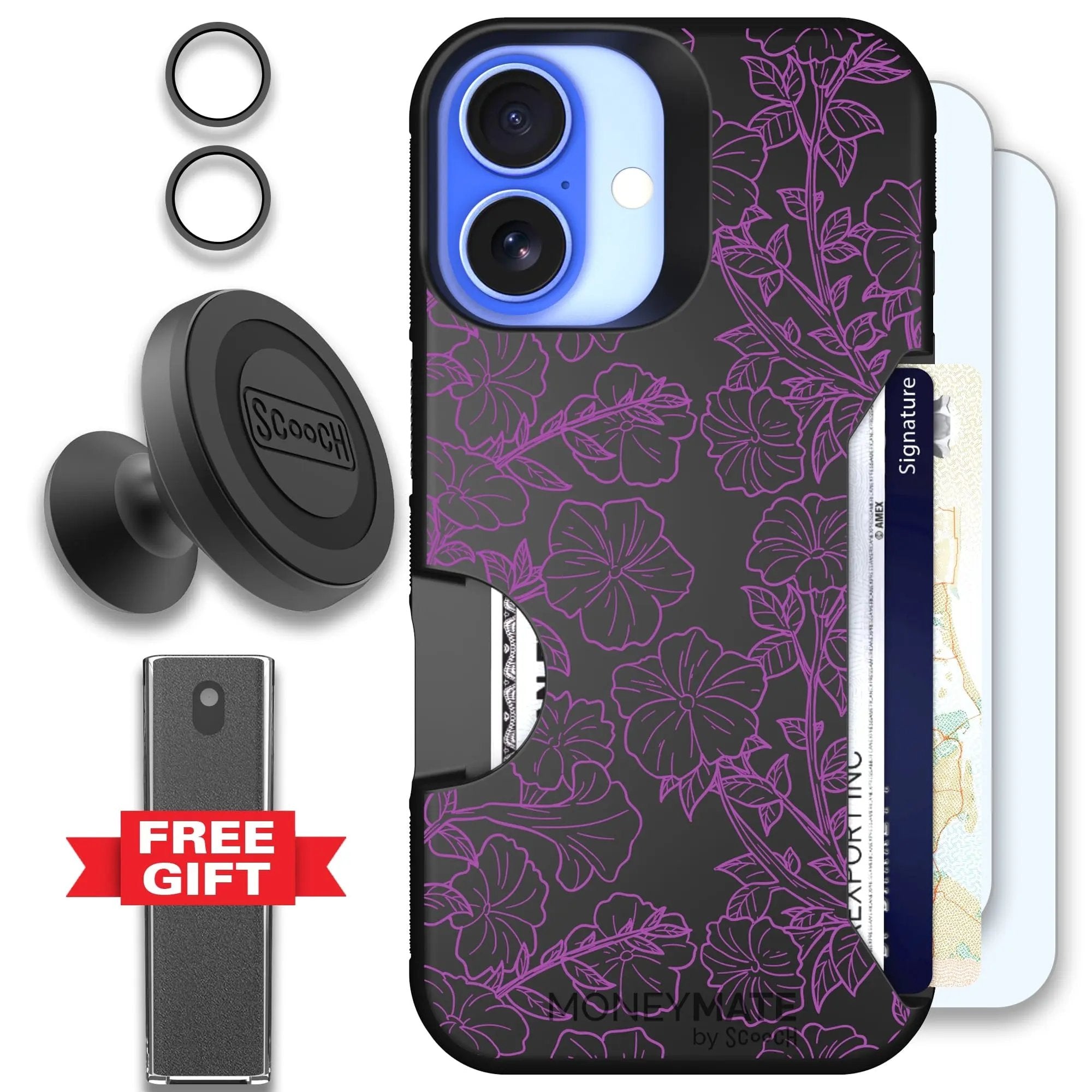 Scooch-Moneymate Defender Bundle for iPhone 16-Purple Petunias