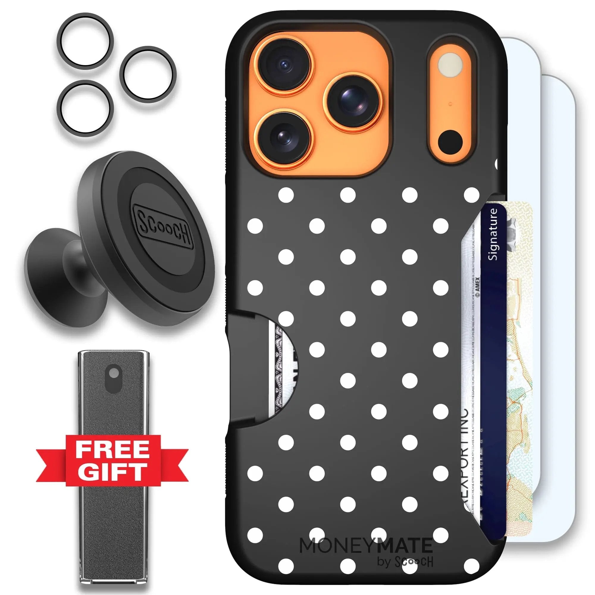 Scooch-Moneymate Defender Bundle for iPhone 17 Pro-Polka Dots