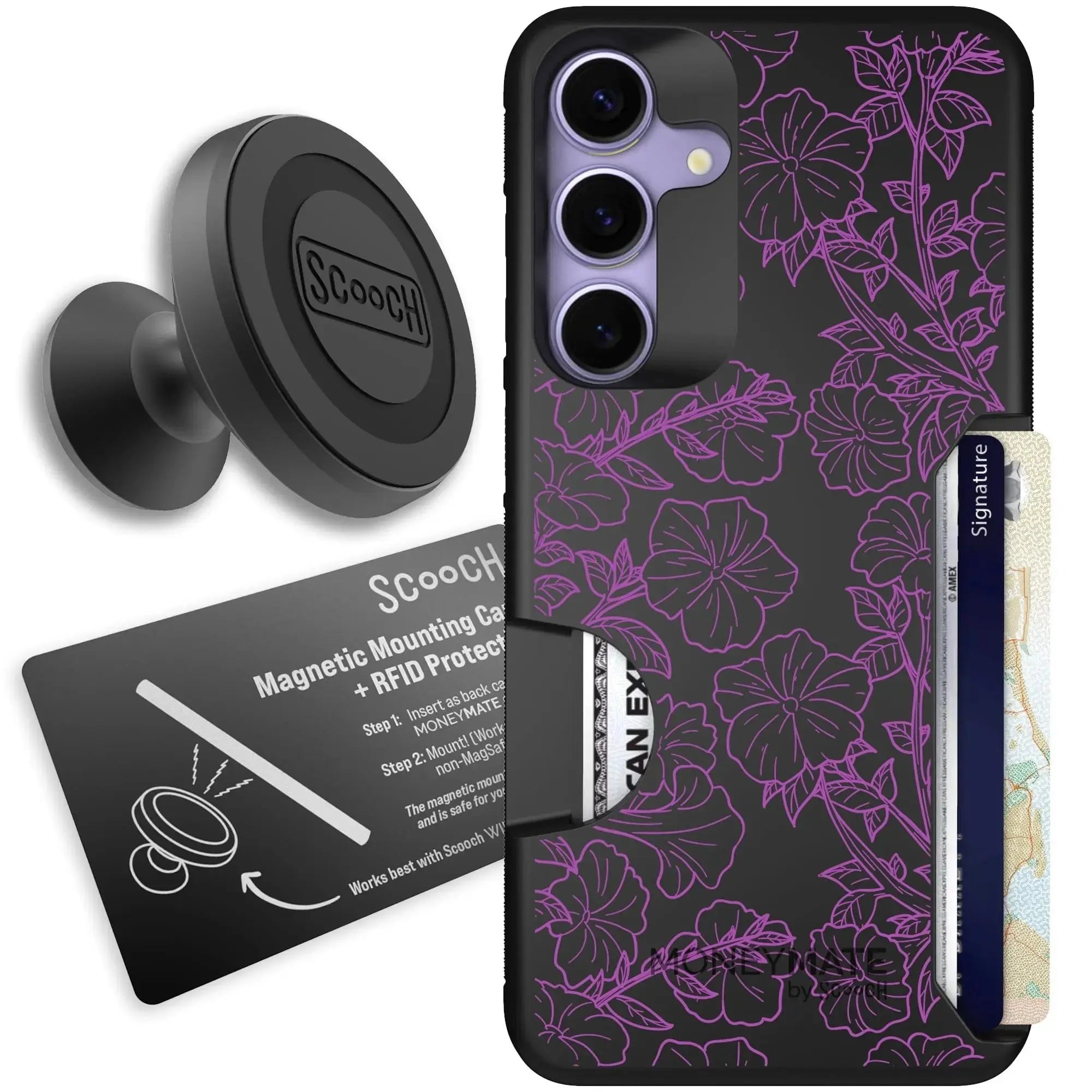 Scooch-Moneymate Starter Bundle for Samsung Galaxy S26+-Purple Petunias