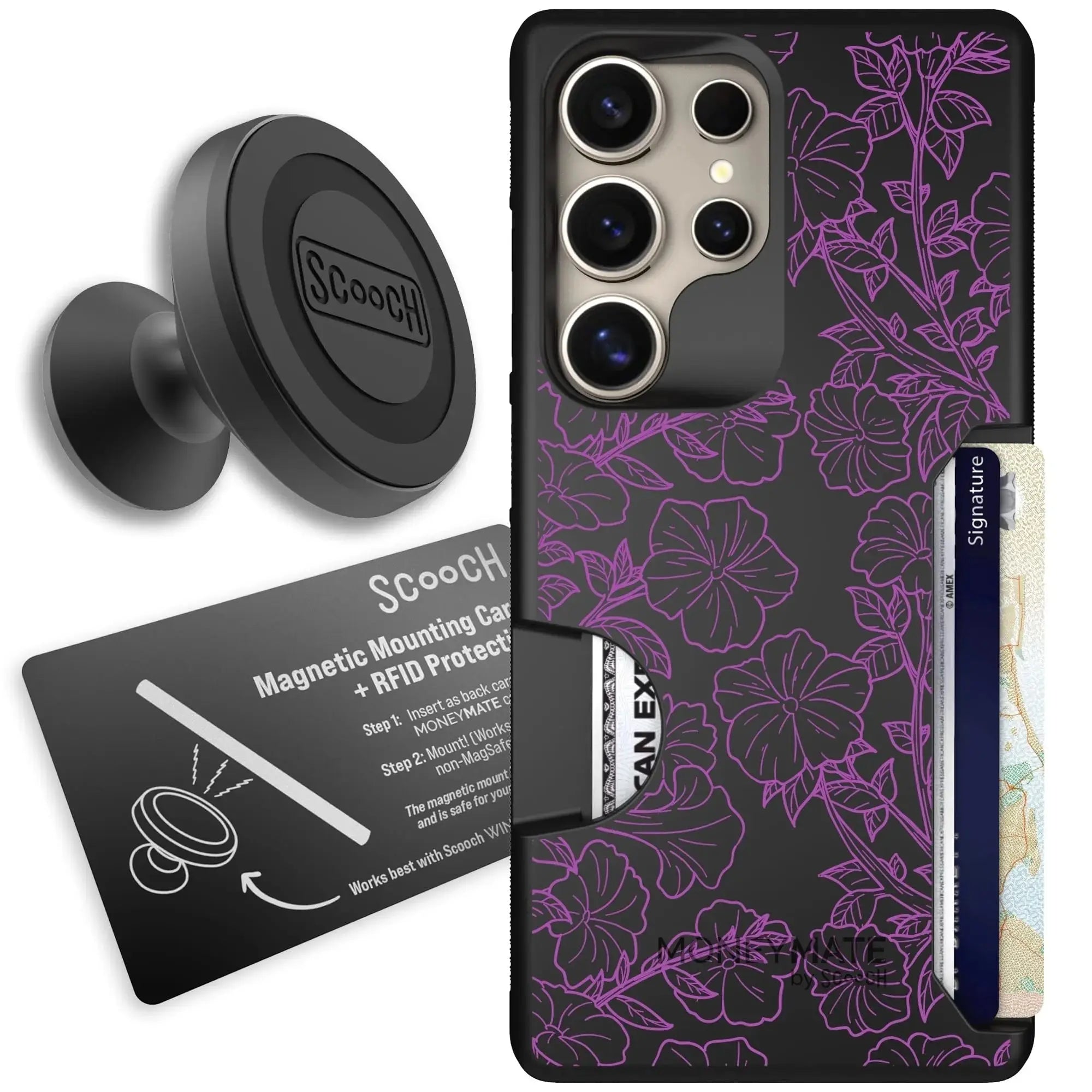 Scooch-Moneymate Starter Bundle for Samsung Galaxy S26 Ultra-Purple Petunias