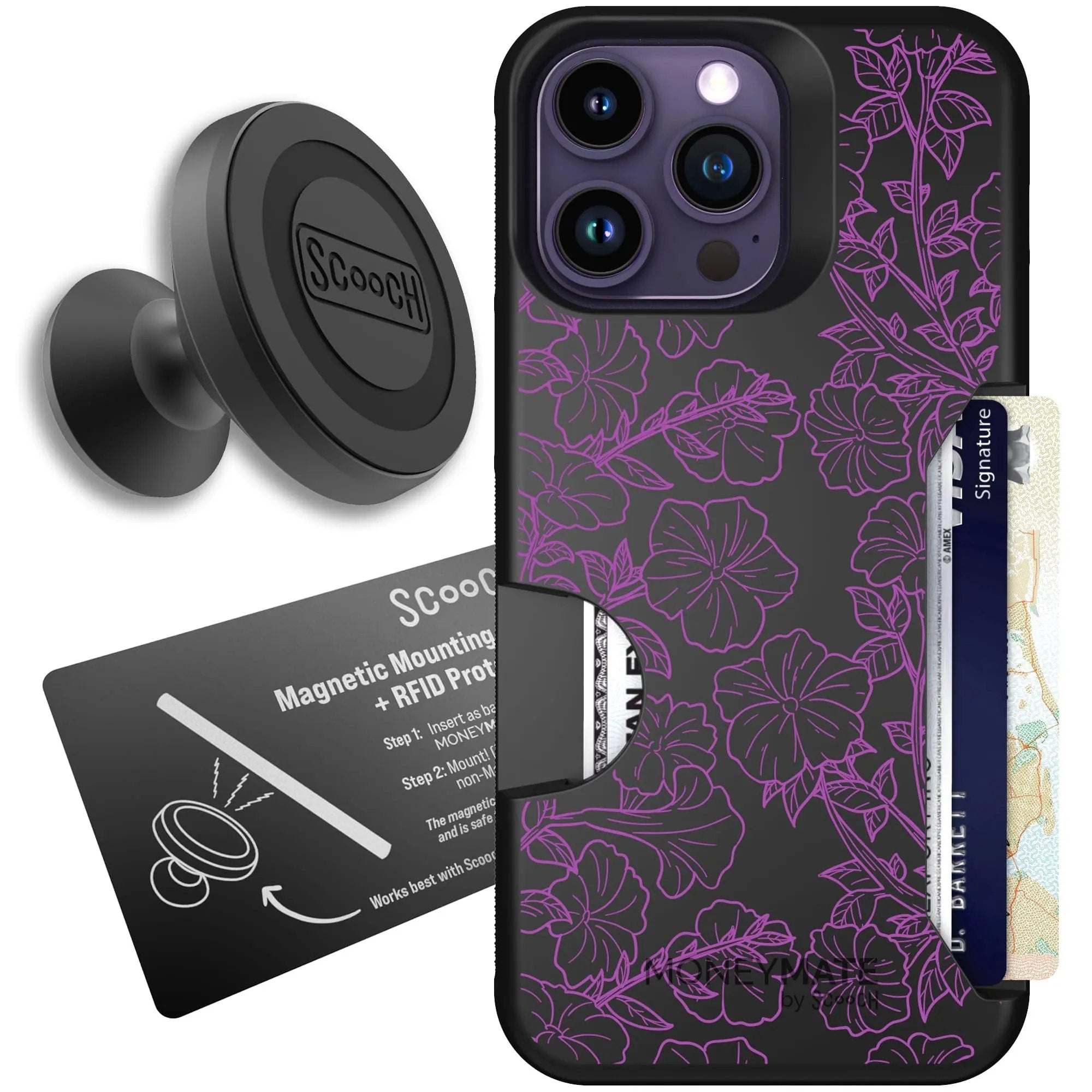 Scooch-Moneymate Starter Bundle for iPhone 14 Pro Max-Purple Petunias