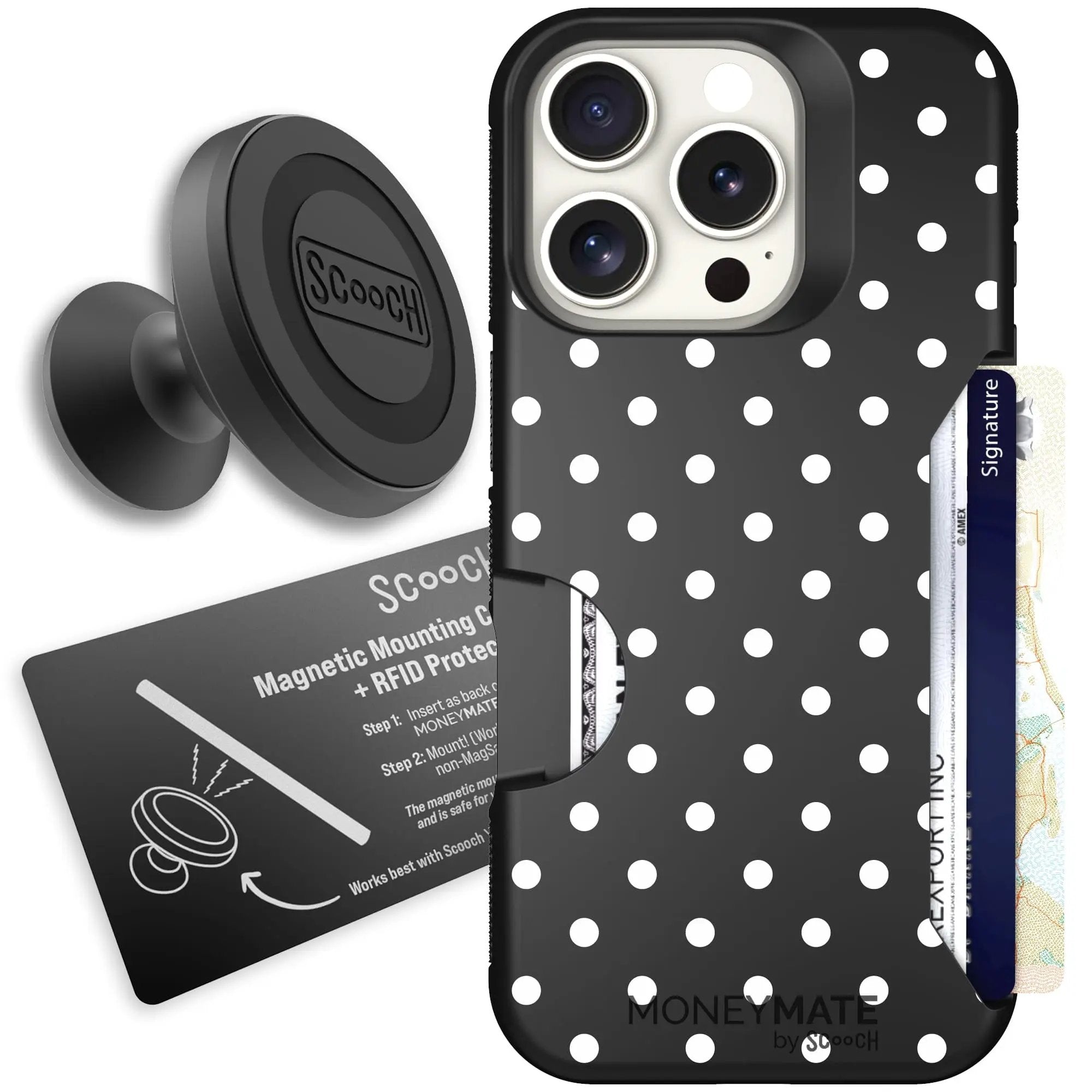 Scooch-Moneymate Starter Bundle for iPhone 16 Pro-Polka Dots