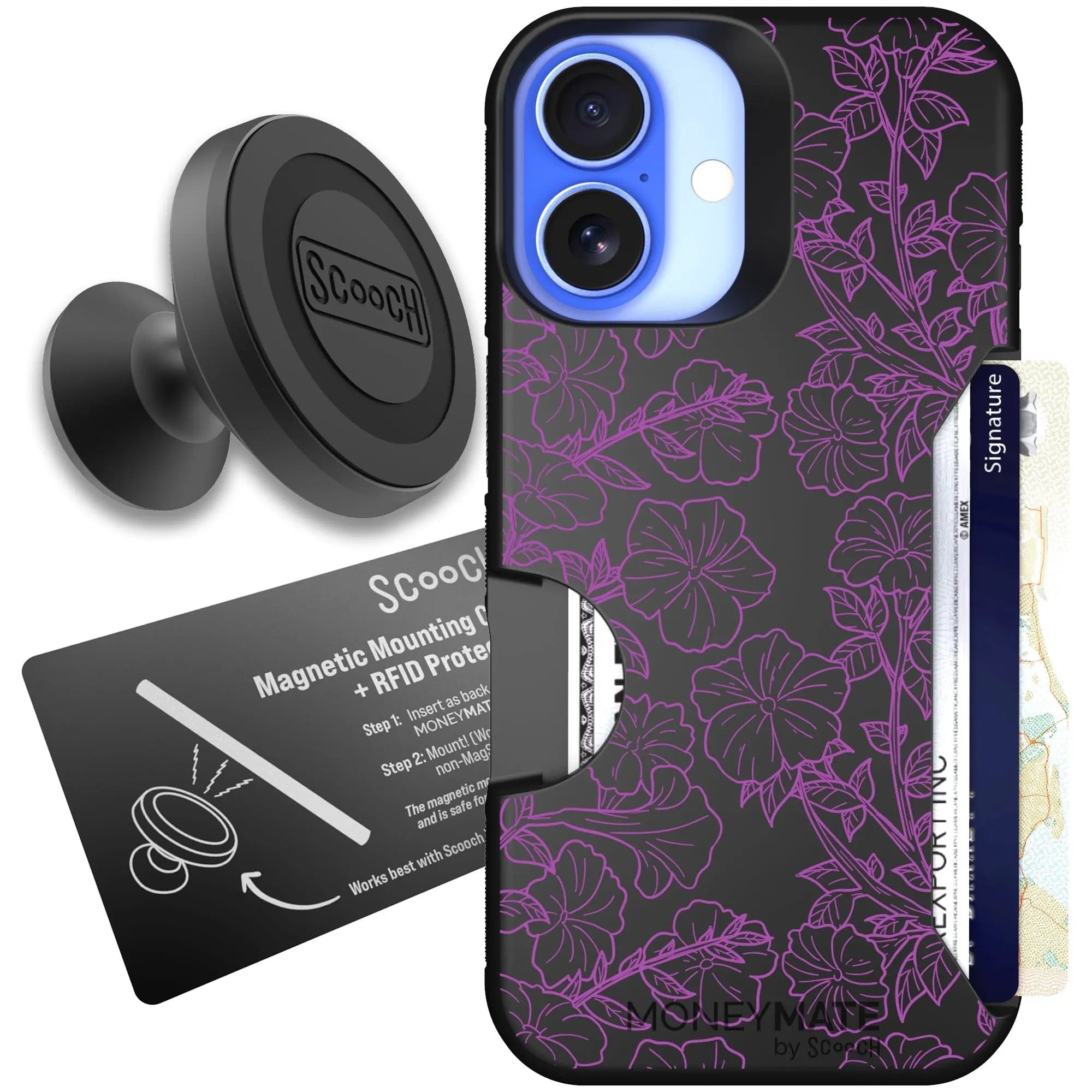 Scooch-Moneymate Starter Bundle for iPhone 16-Purple Petunias