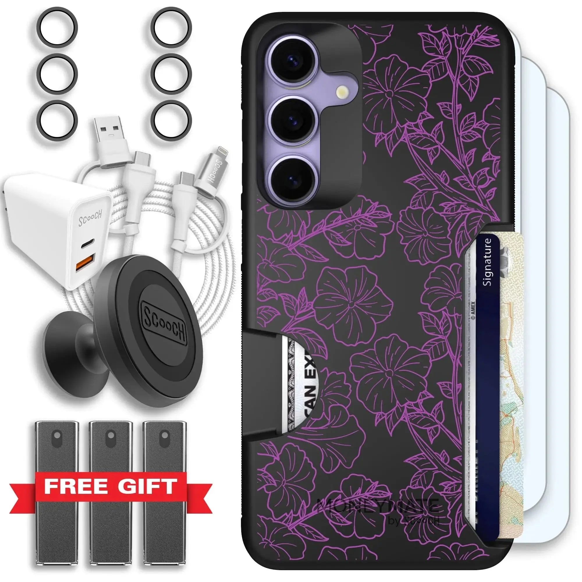 Scooch-Moneymate Ultimate Bundle for Samsung Galaxy S26+-Purple Petunias