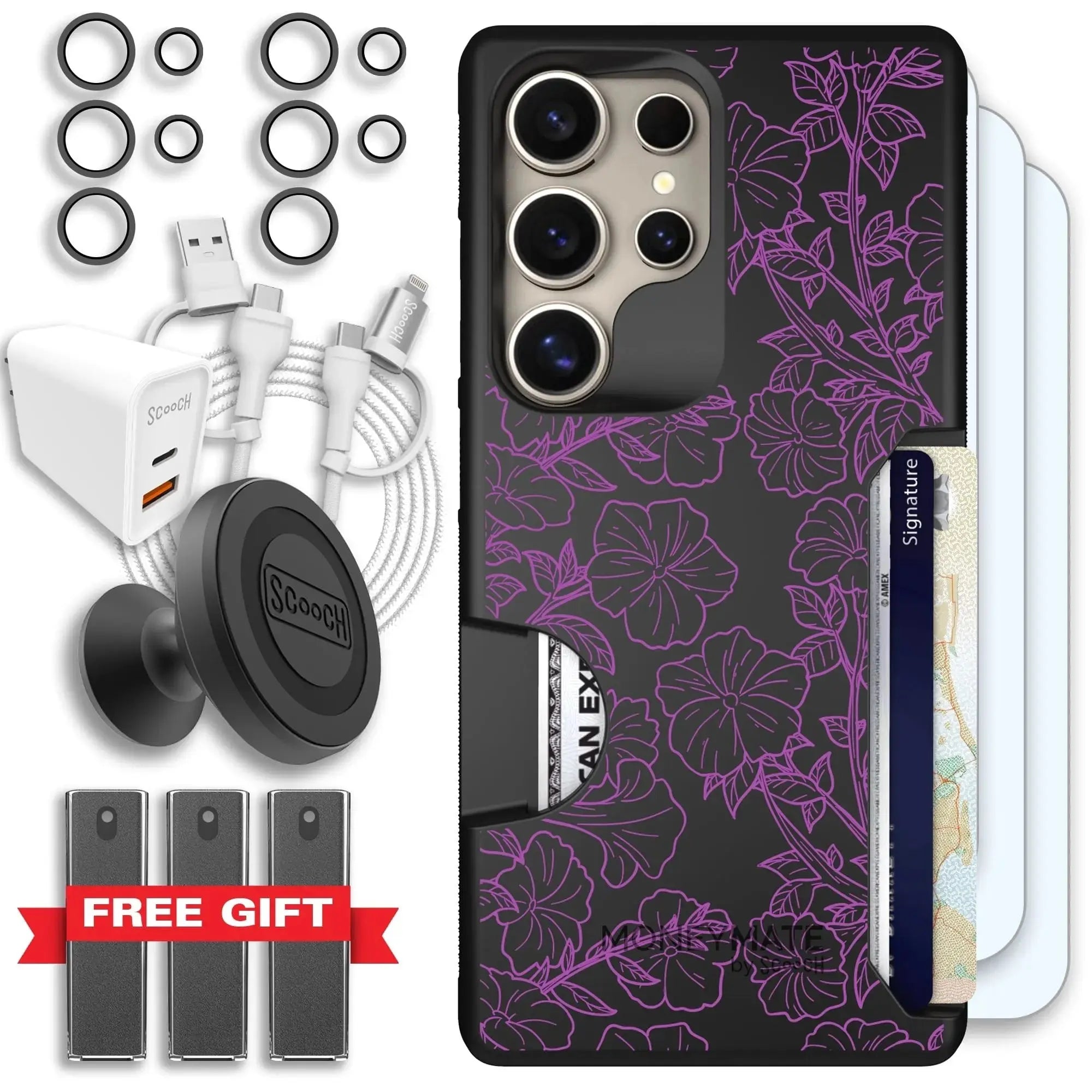 Scooch-Moneymate Ultimate Bundle for Samsung Galaxy S26 Ultra-Purple Petunias