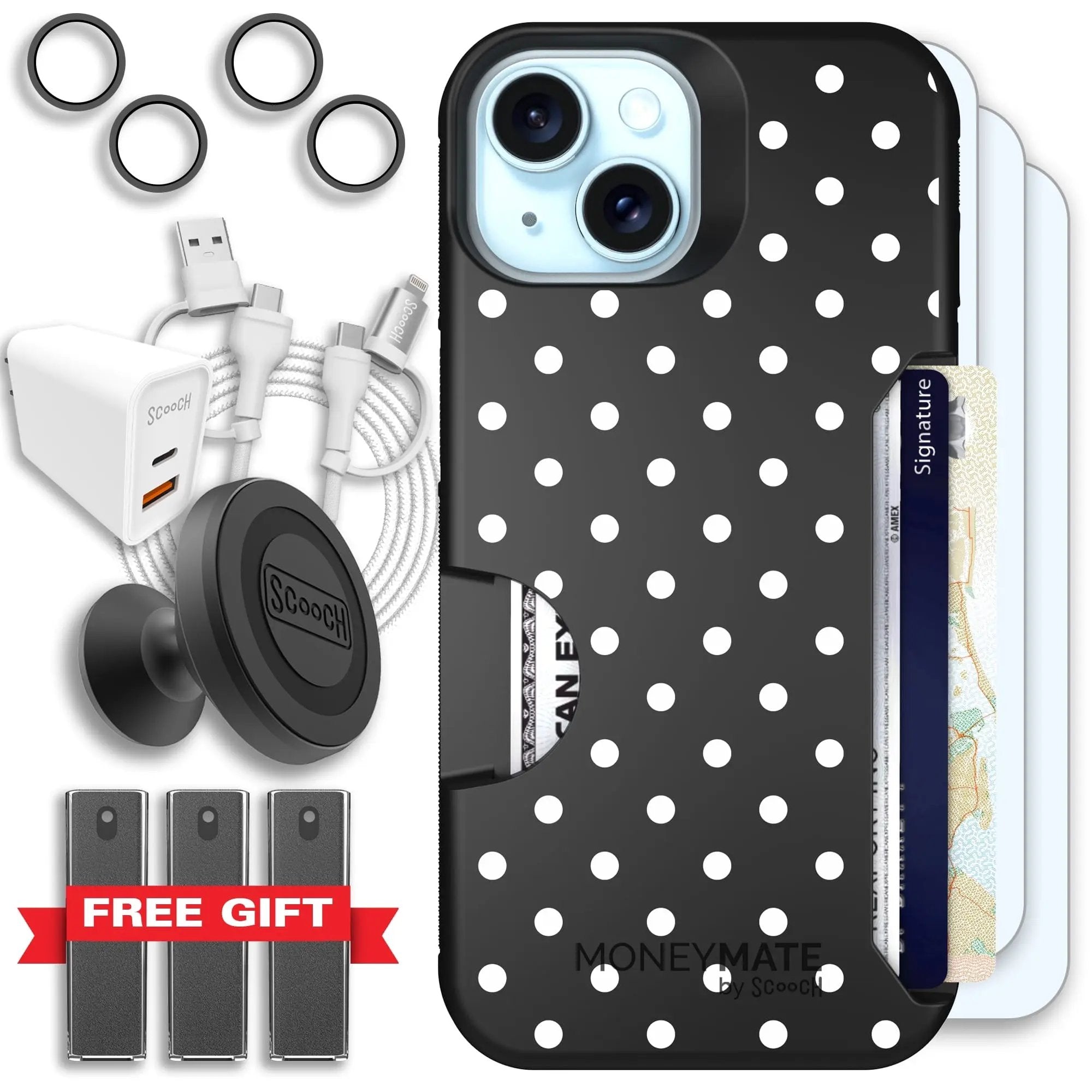Scooch-Moneymate Ultimate Bundle for iPhone 14-Polka Dots