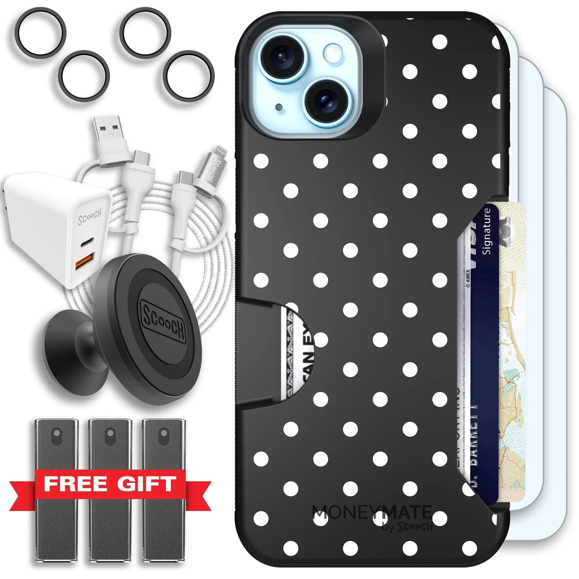Scooch-Moneymate Ultimate Bundle for iPhone 15 Plus-Polka Dots