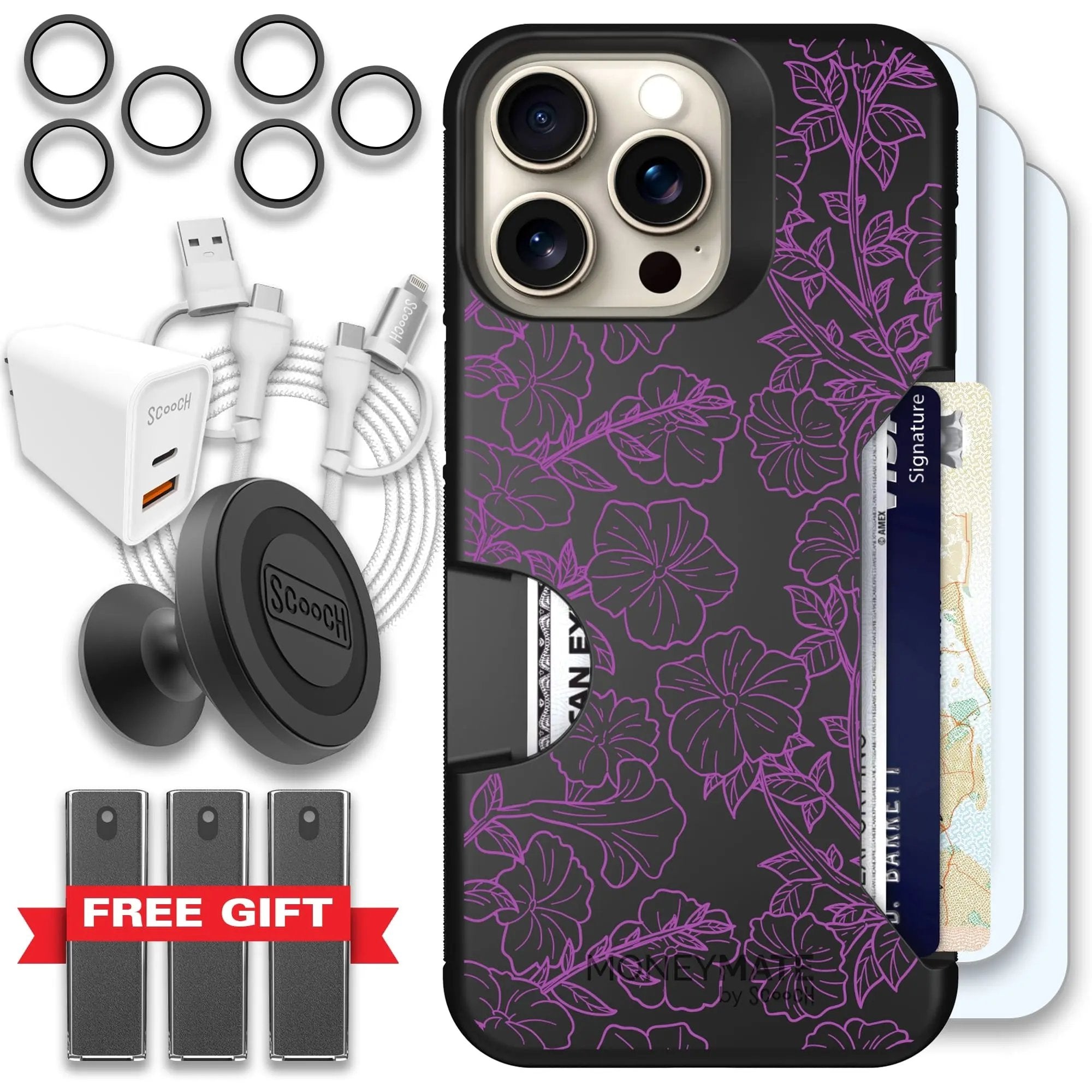 Scooch-Moneymate Ultimate Bundle for iPhone 15 Pro Max-Purple Petunias