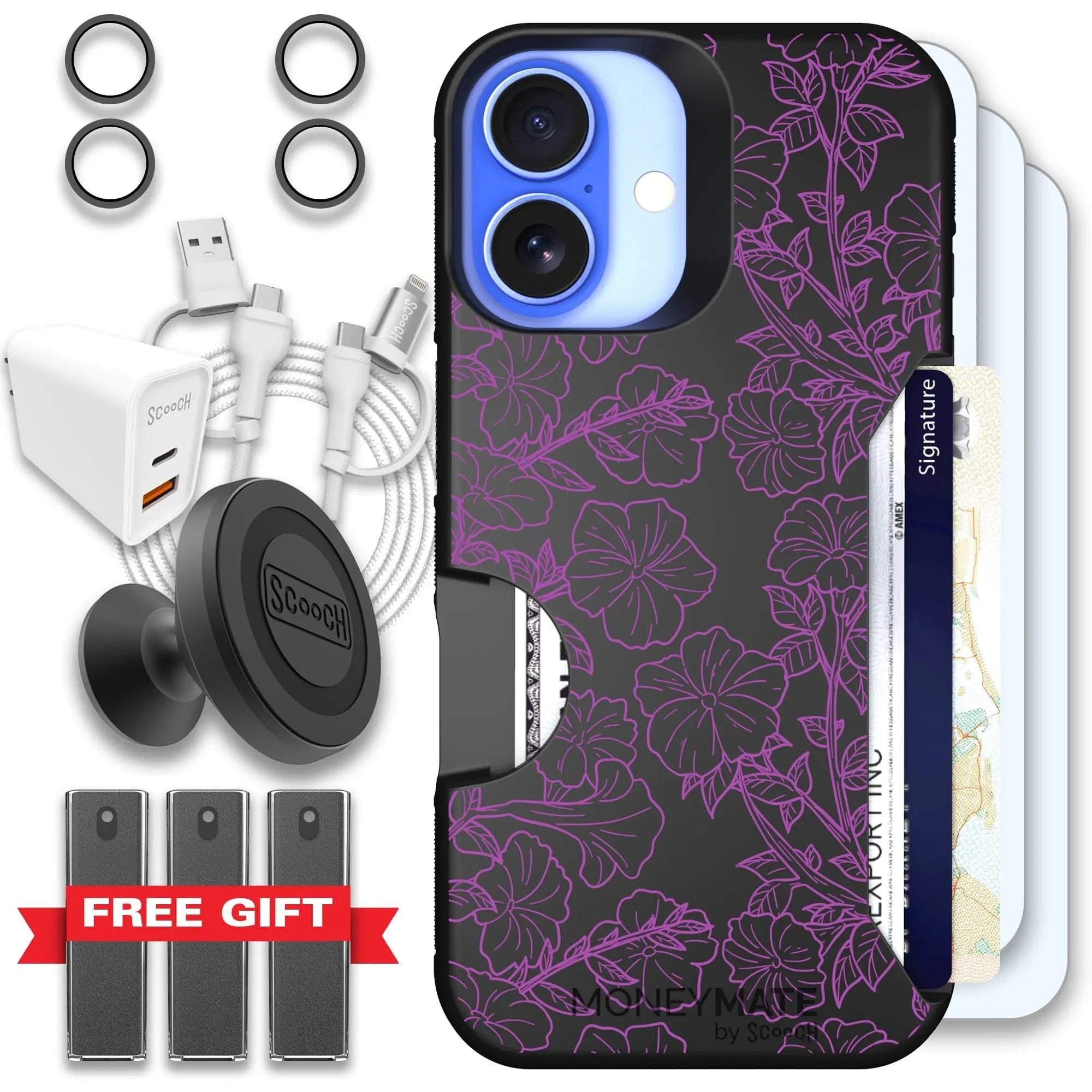 Scooch-Moneymate Ultimate Bundle for iPhone 16-Purple Petunias