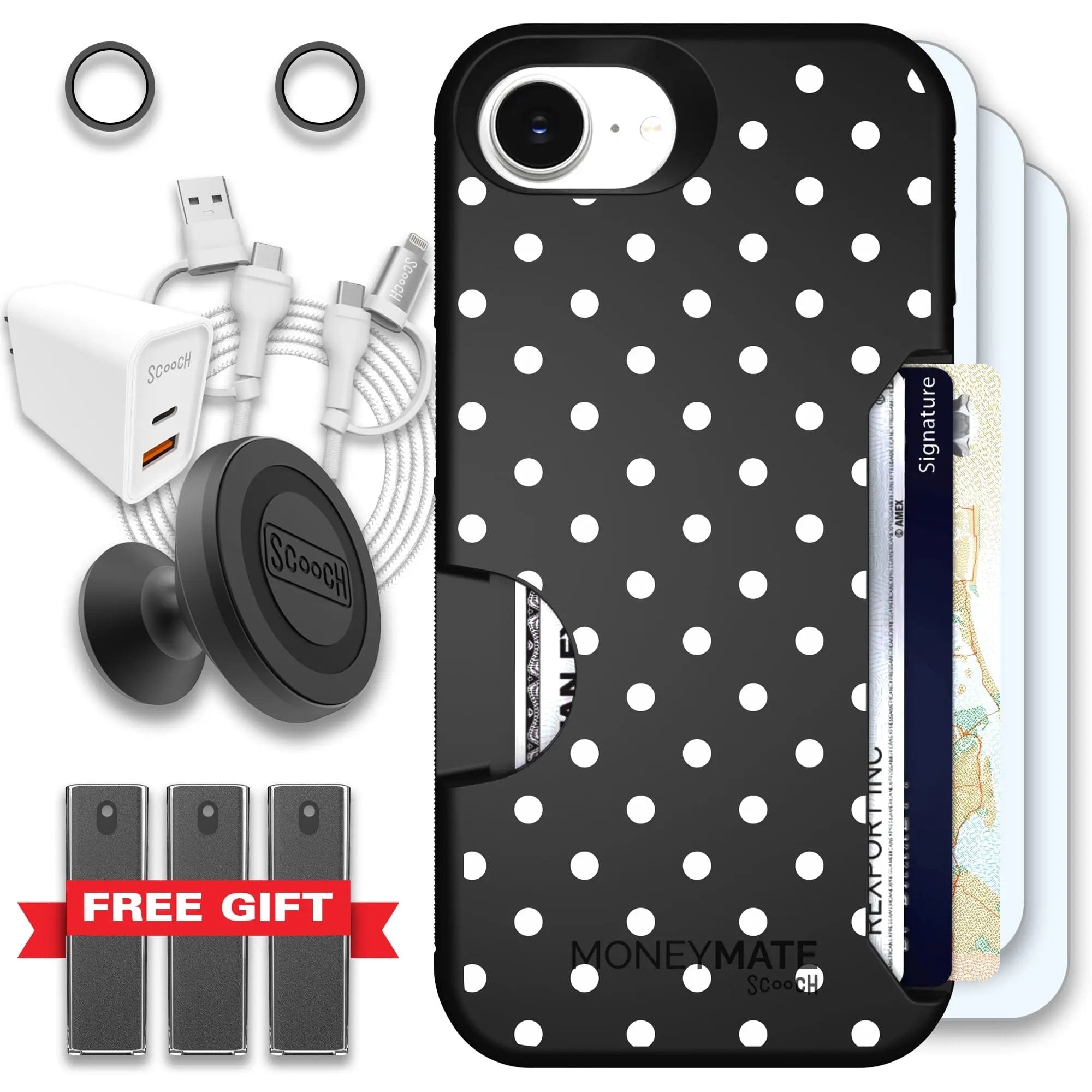 Scooch-Moneymate Ultimate Bundle for iPhone 16e-Polka Dots