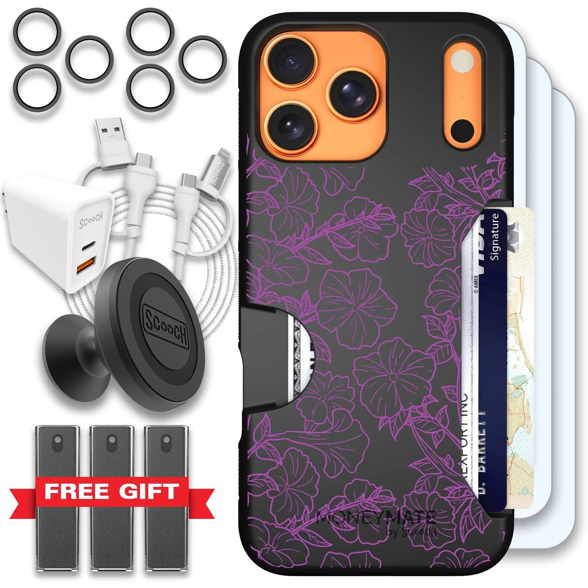 Scooch-Moneymate Ultimate Bundle for iPhone 17 Pro Max-Purple Petunias