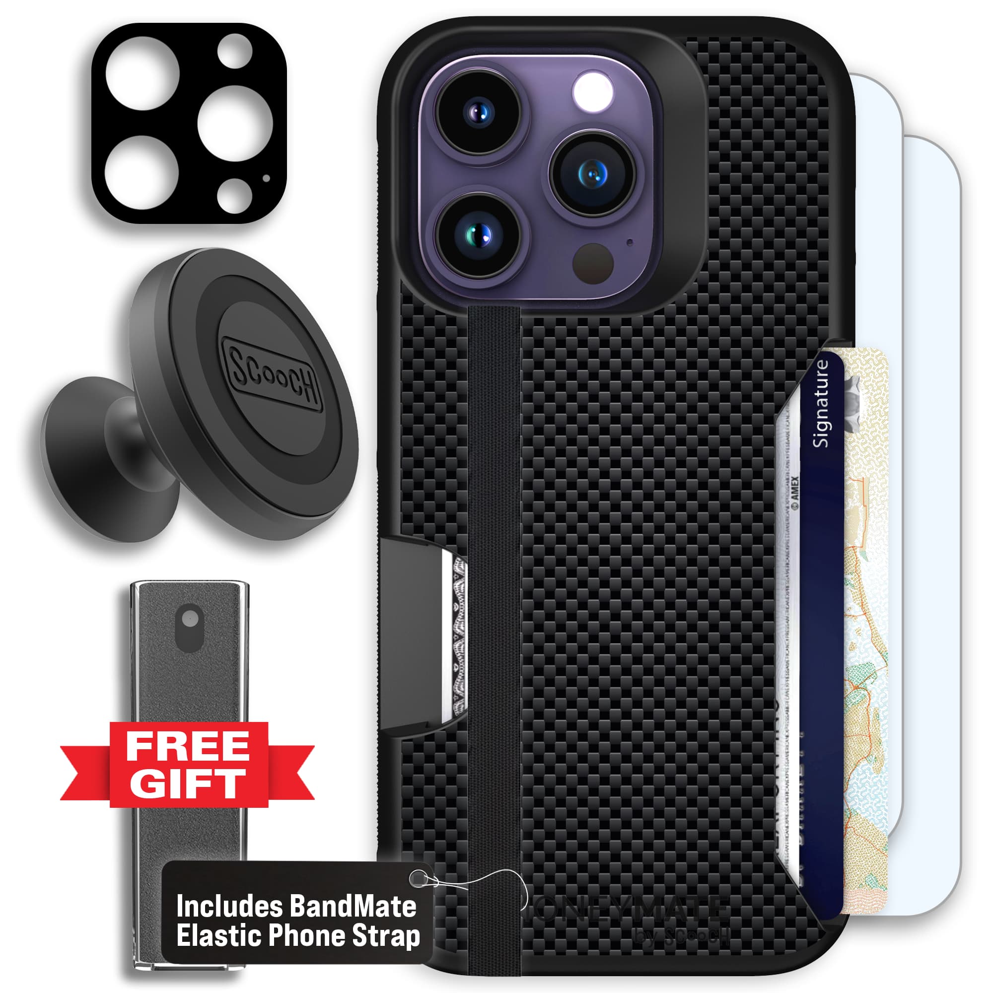 Moneymate - iPhone 14 Pro - Carbon Fiber - Defender Bundle