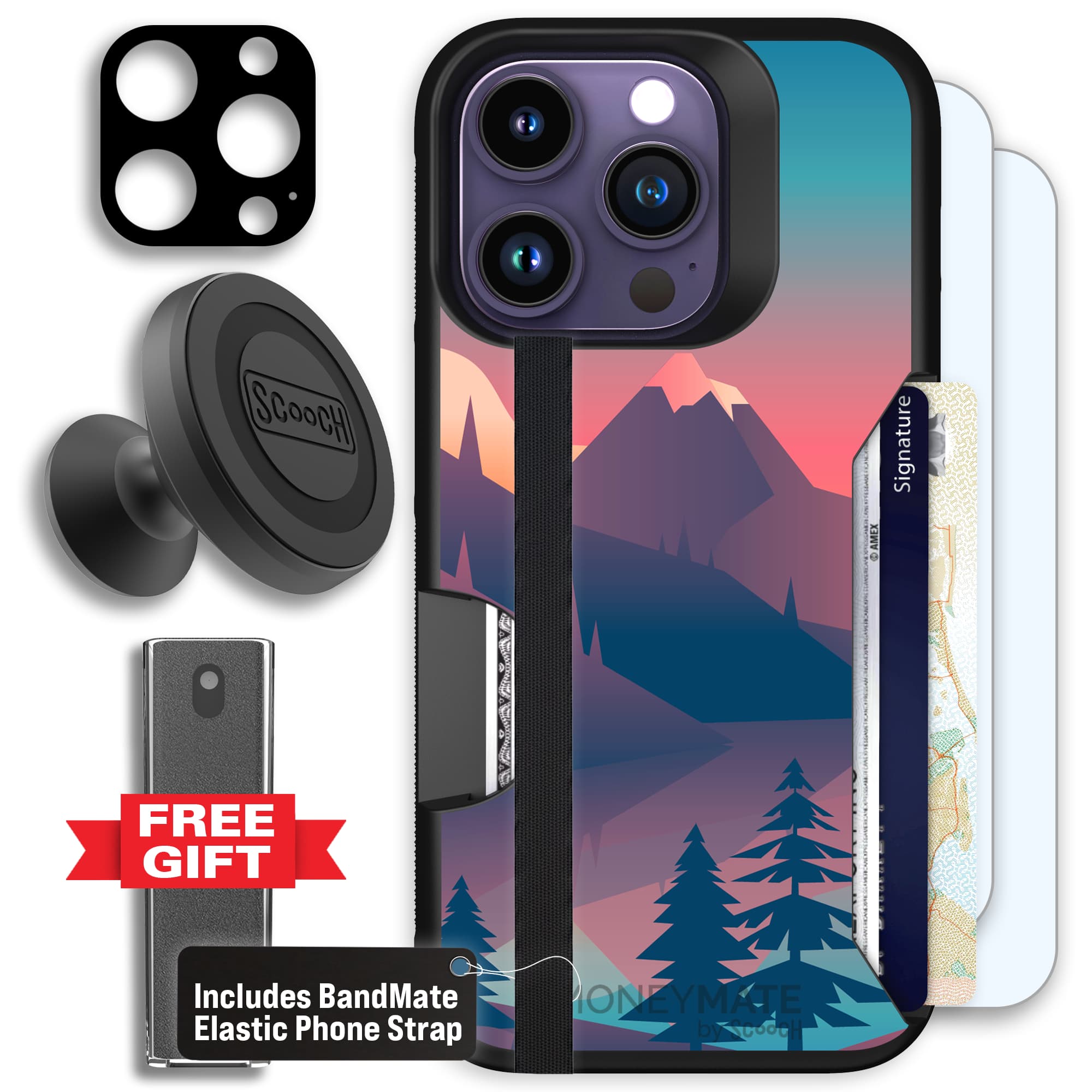 Moneymate - iPhone 14 Pro - Mountain Range - Defender Bundle