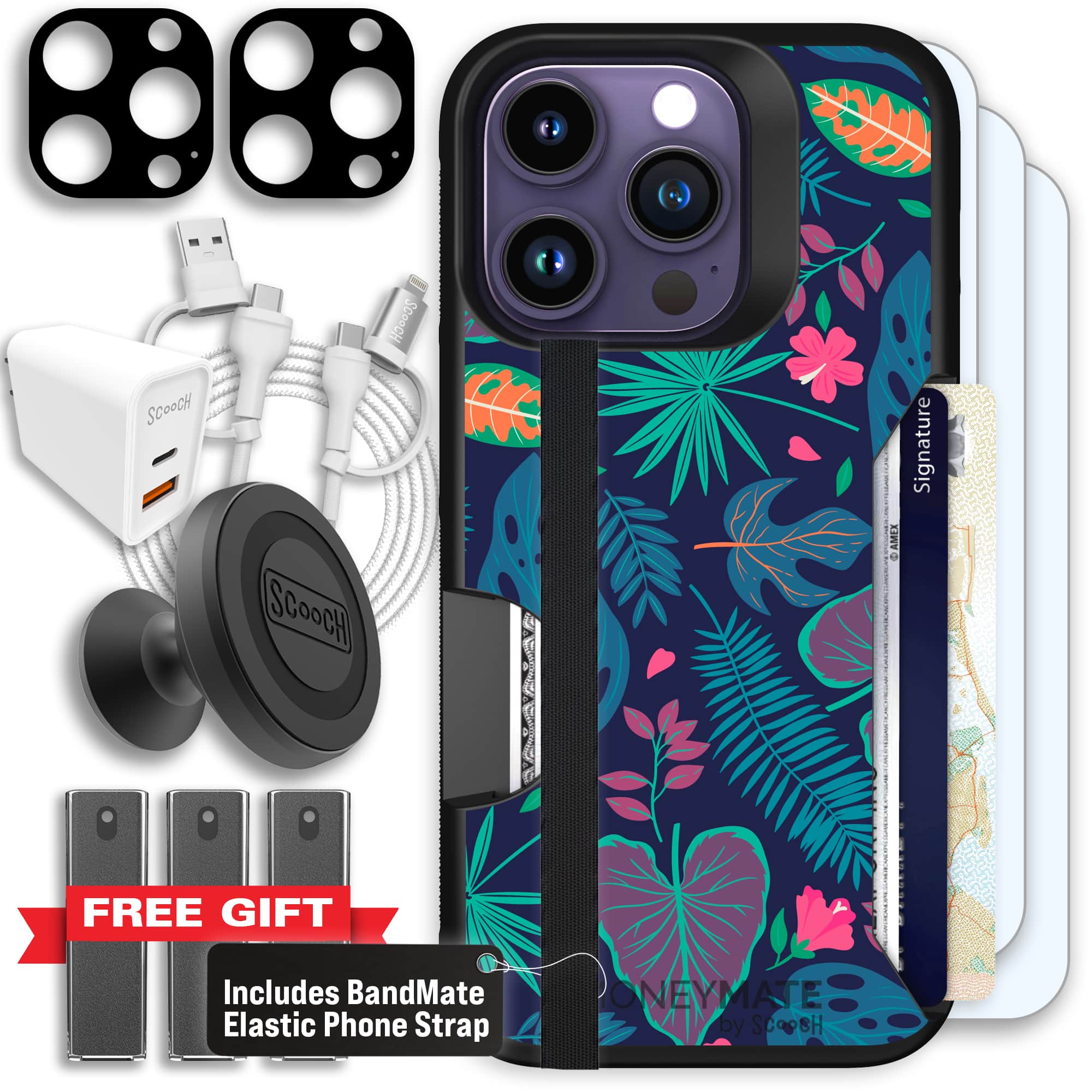 Moneymate - iPhone 14 Pro - Tropical Leaves - Ultimate Bundle
