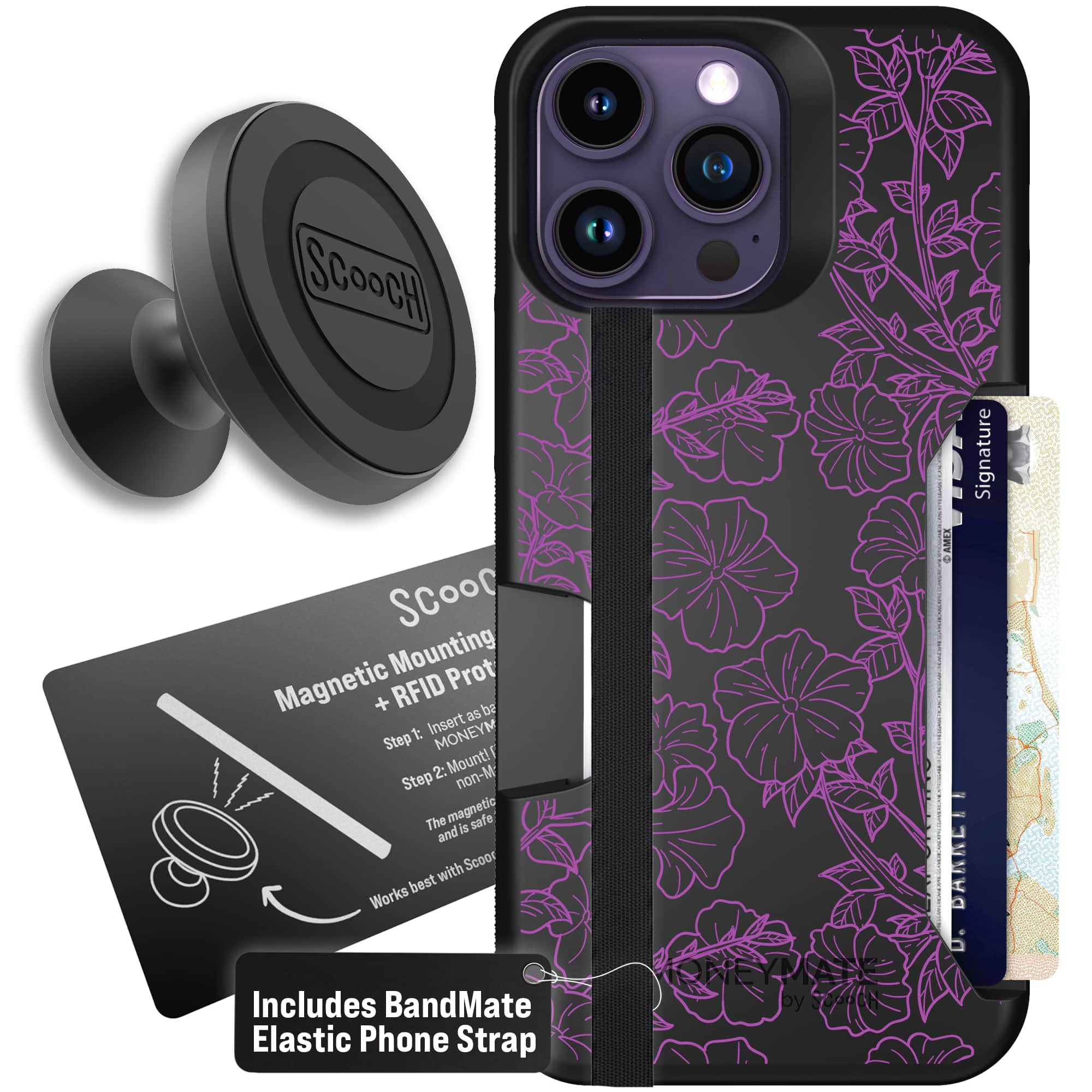 Moneymate - iPhone 14 Pro Max - Purple Petunias - Starter Bundle