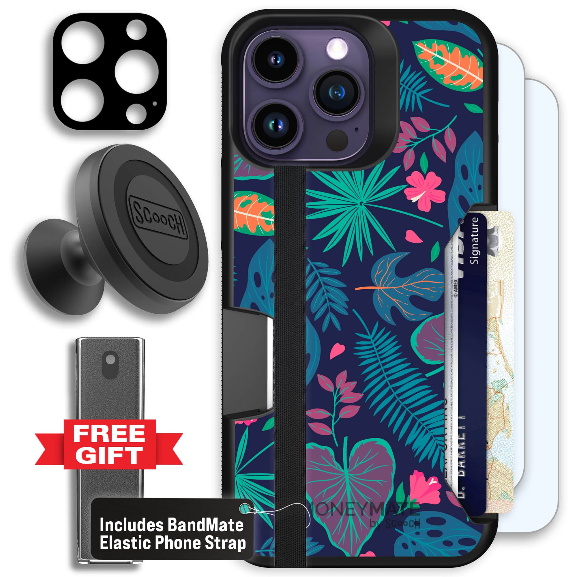 Moneymate - iPhone 14 Pro Max - Tropical Leaves - Defender Bundle