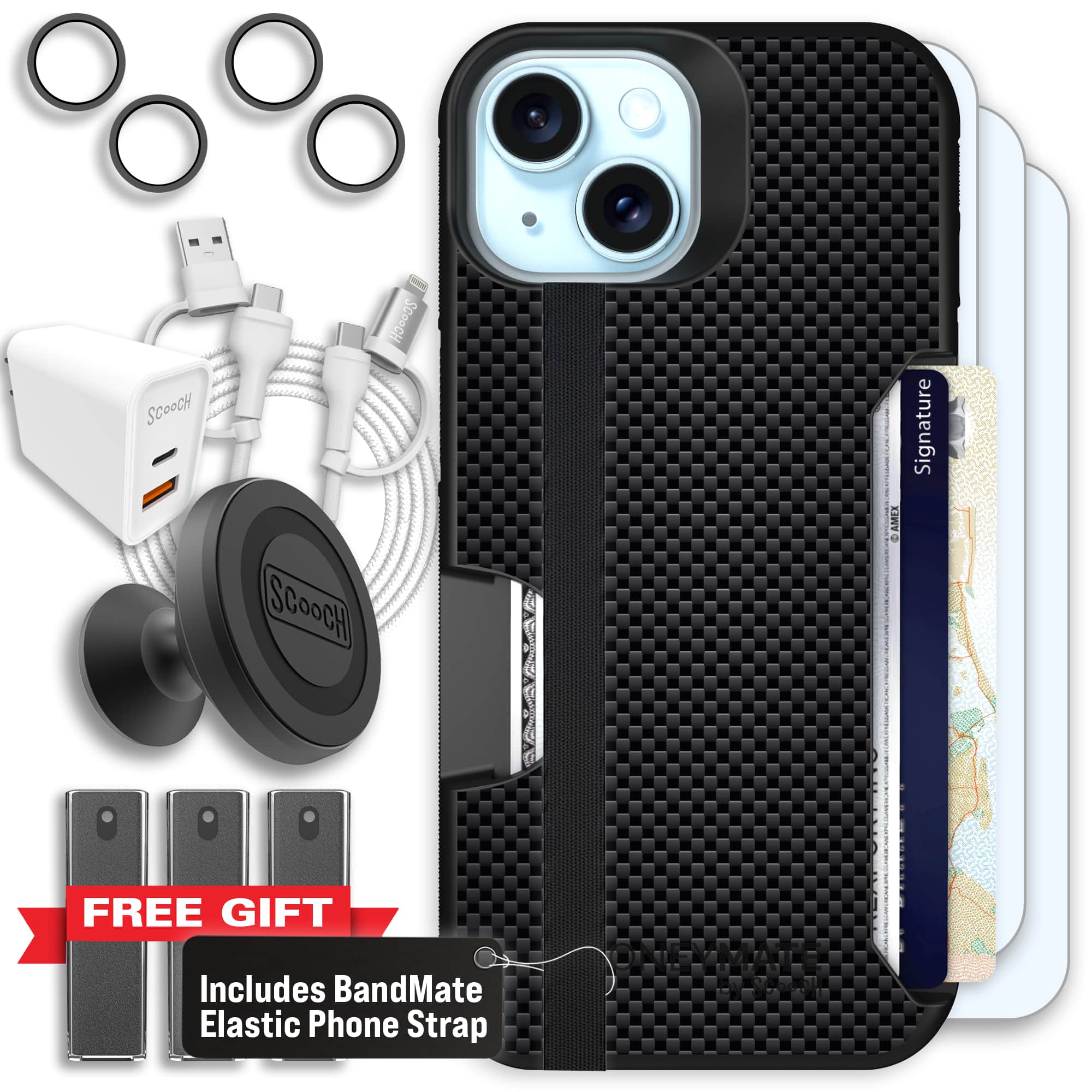 Moneymate - iPhone 15 - Carbon Fiber - Ultimate Bundle