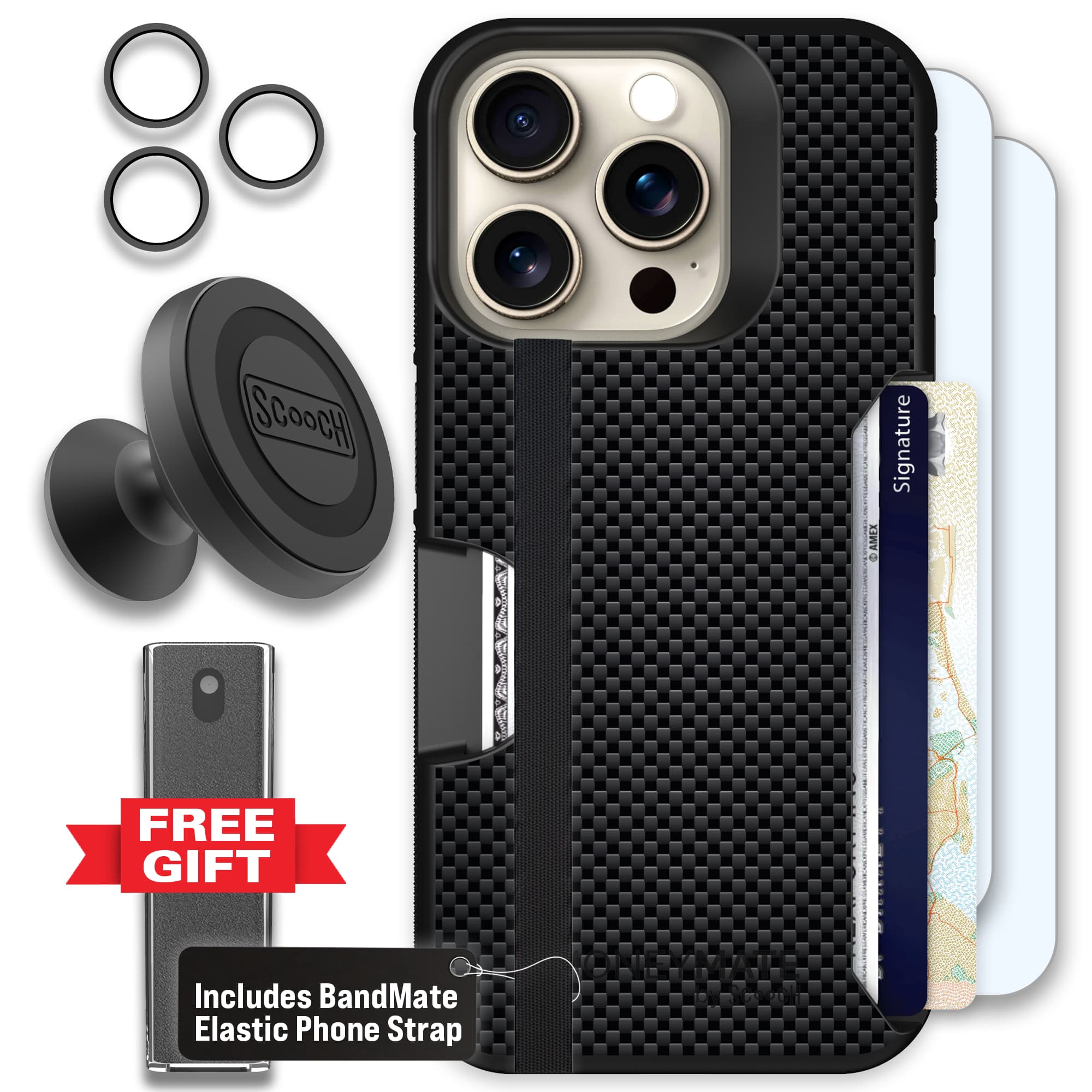 Moneymate - iPhone 15 Pro - Carbon Fiber - Defender Bundle