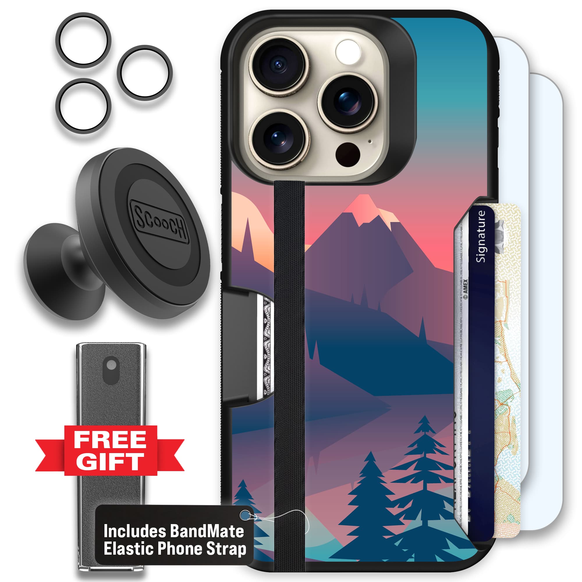 Moneymate - iPhone 15 Pro - Mountain Range - Defender Bundle