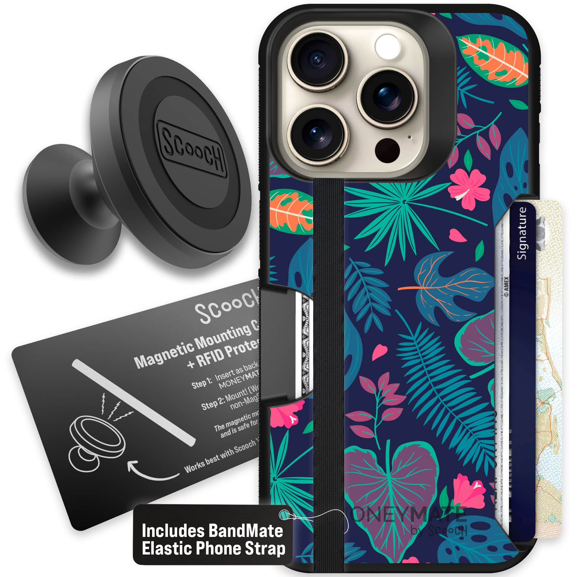 Moneymate - iPhone 15 Pro - Tropical Leaves - Starter Bundle