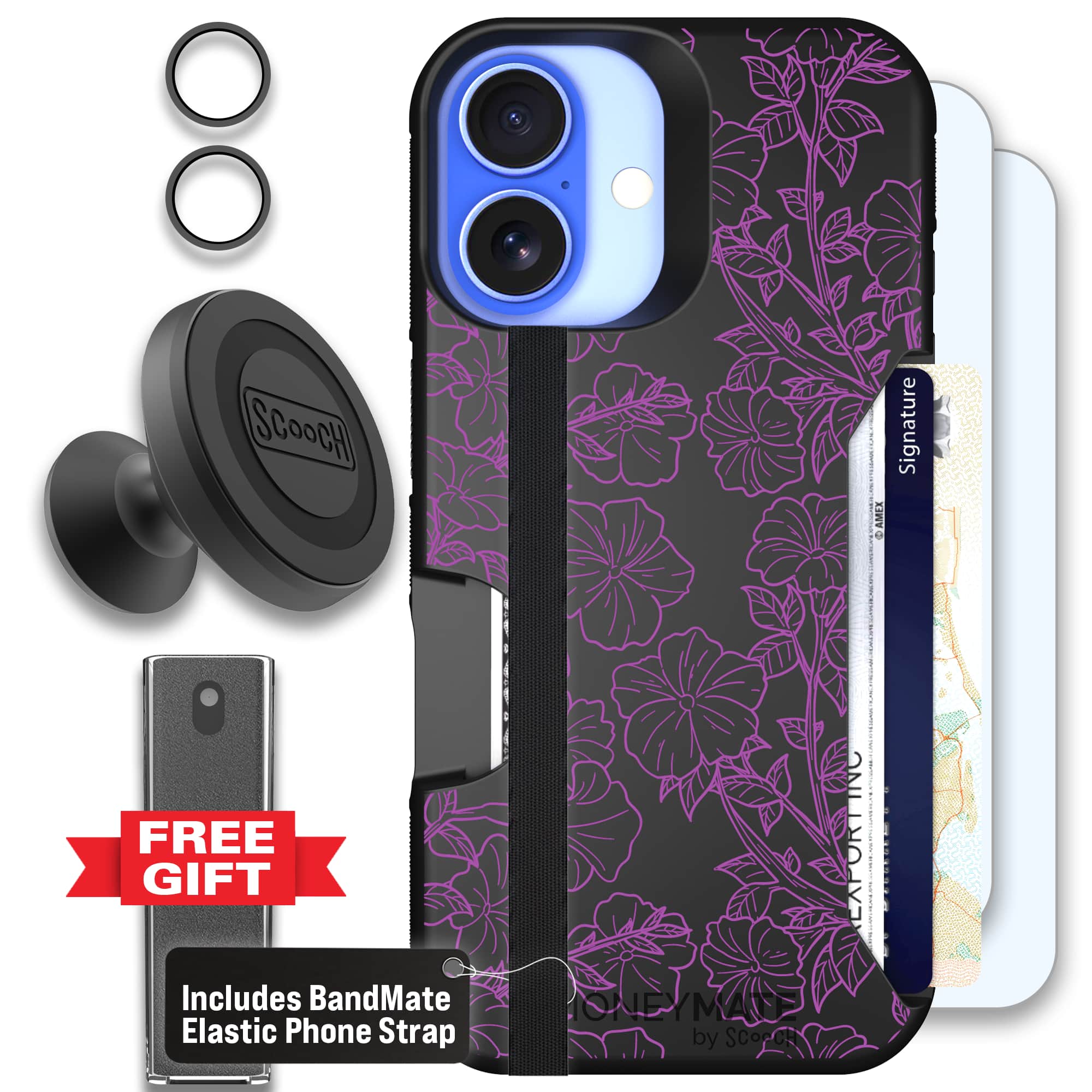 Moneymate - iPhone 16 - Purple Petunias - Defender Bundle