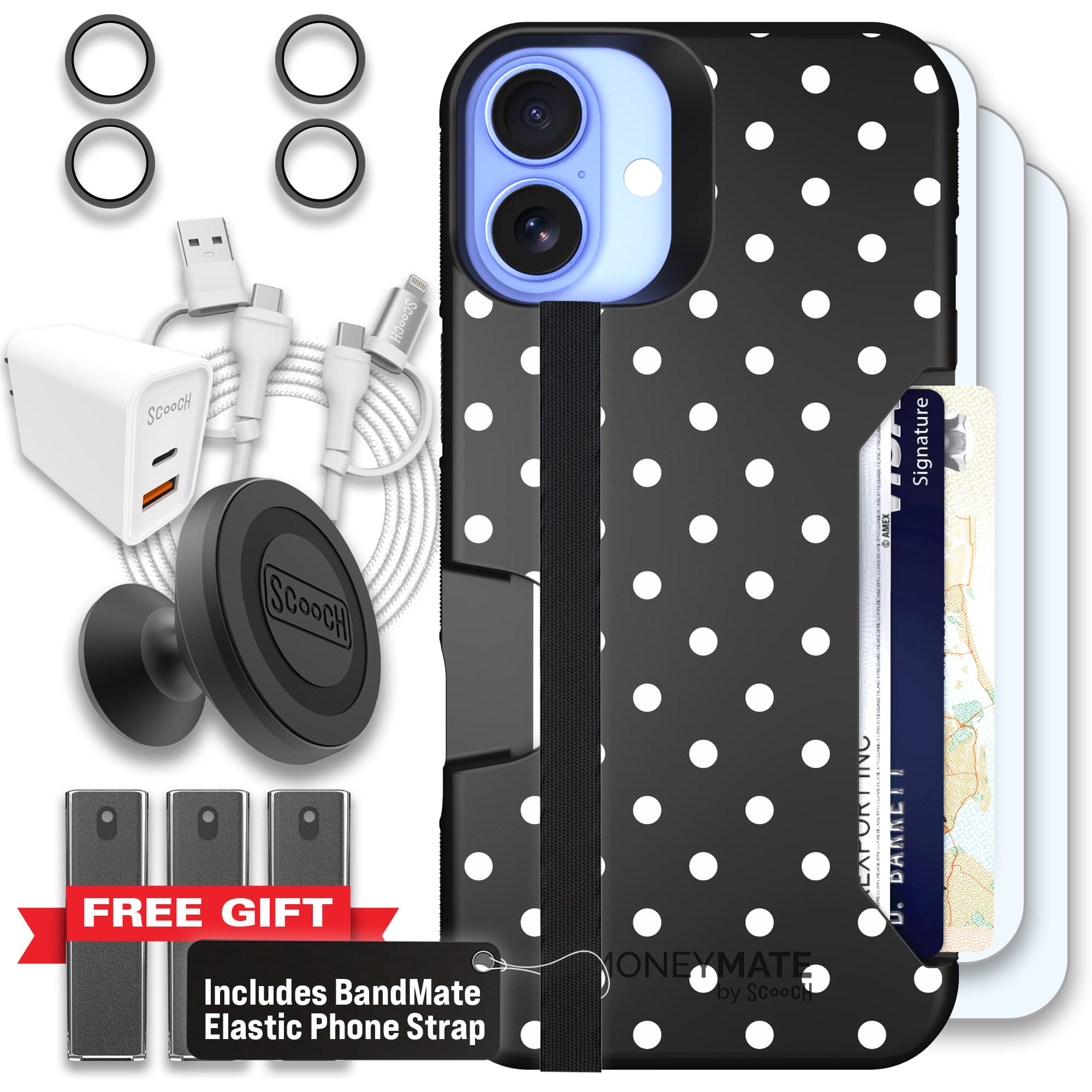Moneymate - iPhone 16 Plus - Polka Dots - Ultimate Bundle
