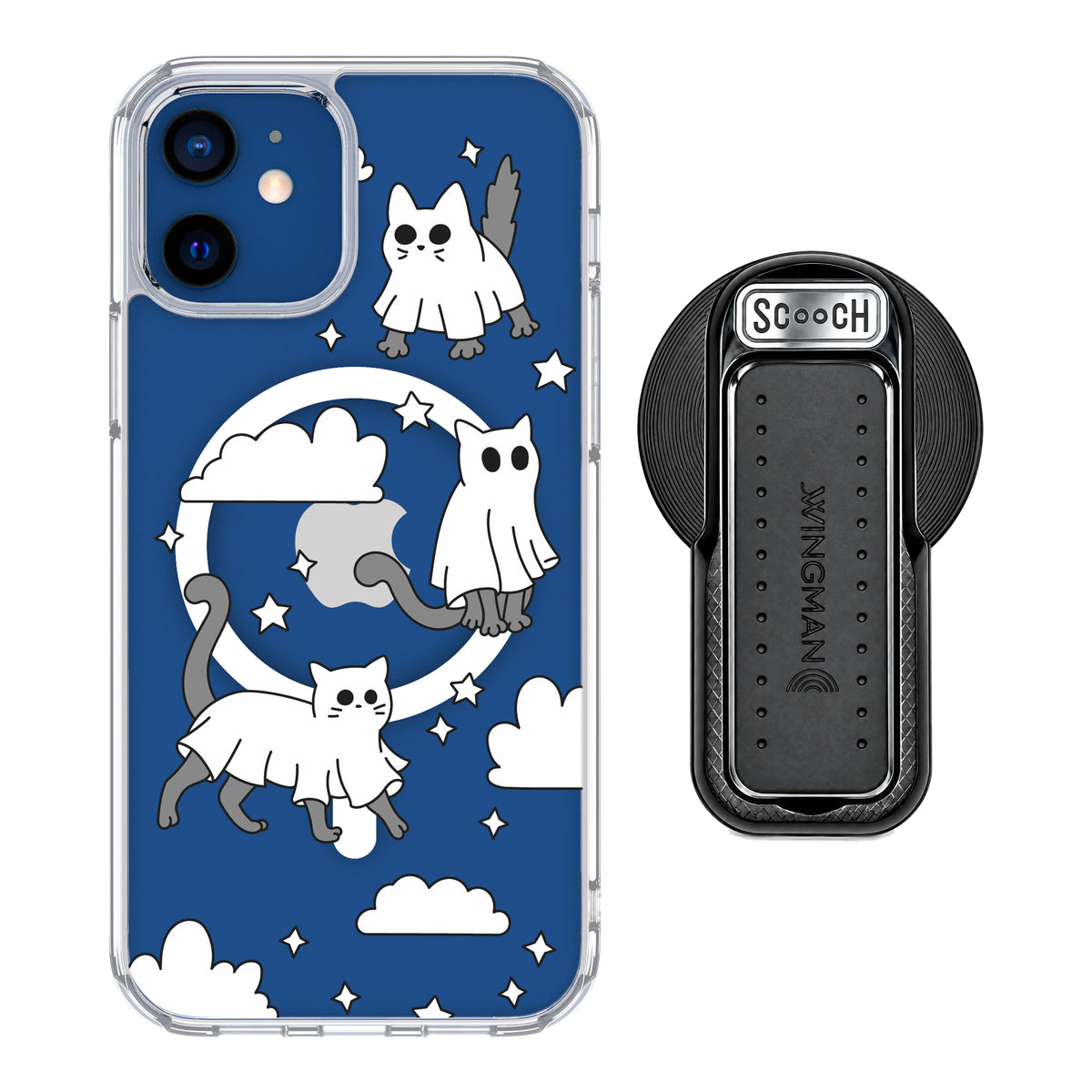 Scooch MagCase Scaredy Cats magsafe wingback bundle - black featuring the original Scaredy Cats print